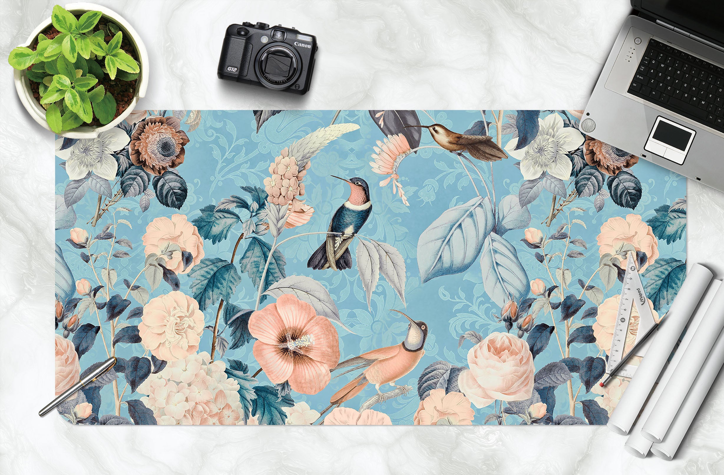 3D Simple Blue Leaves 5223 Andrea Haase Desk Mat