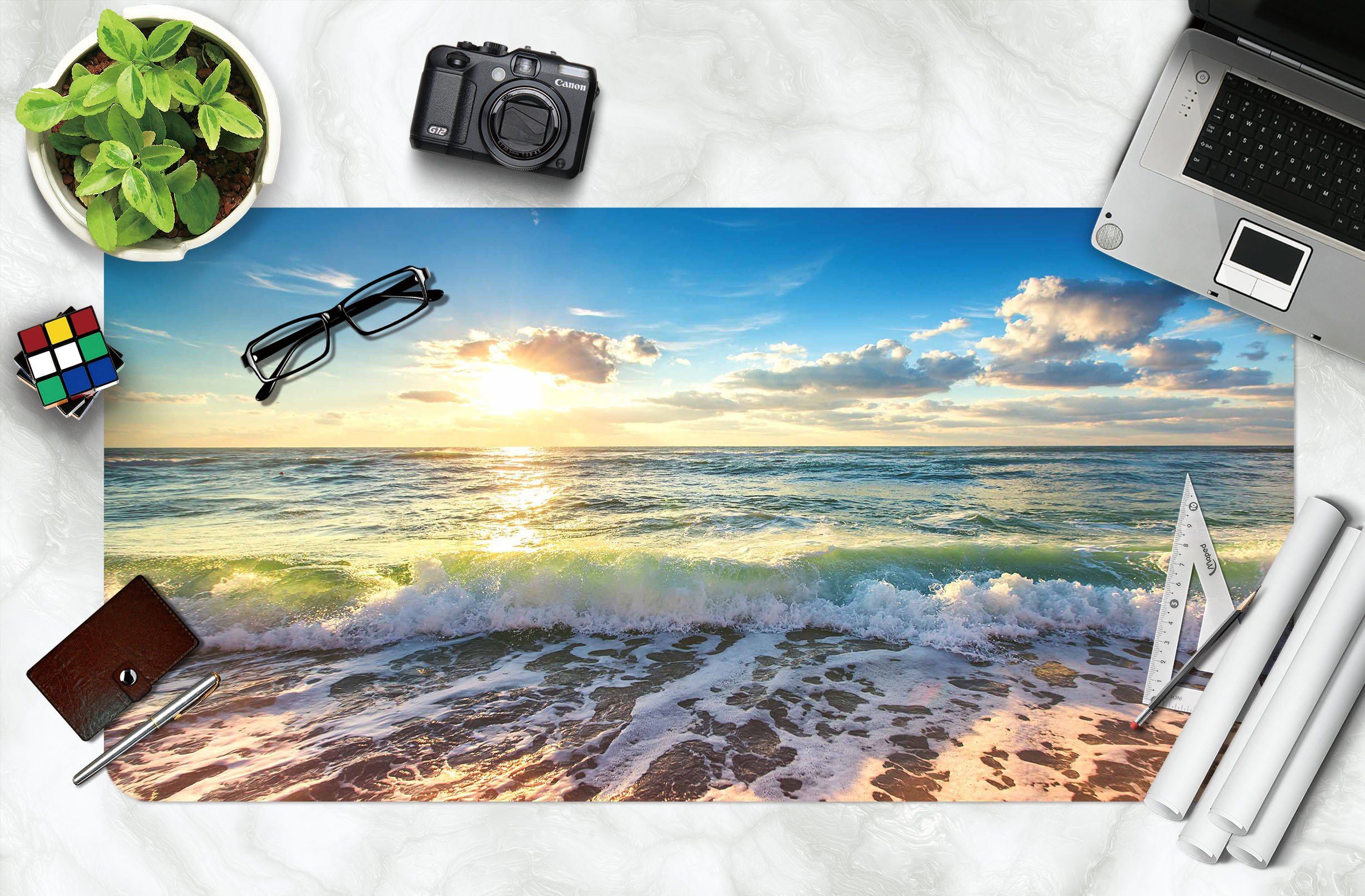 3D Sunshine Waves 068 Desk Mat Mat AJ Creativity Home