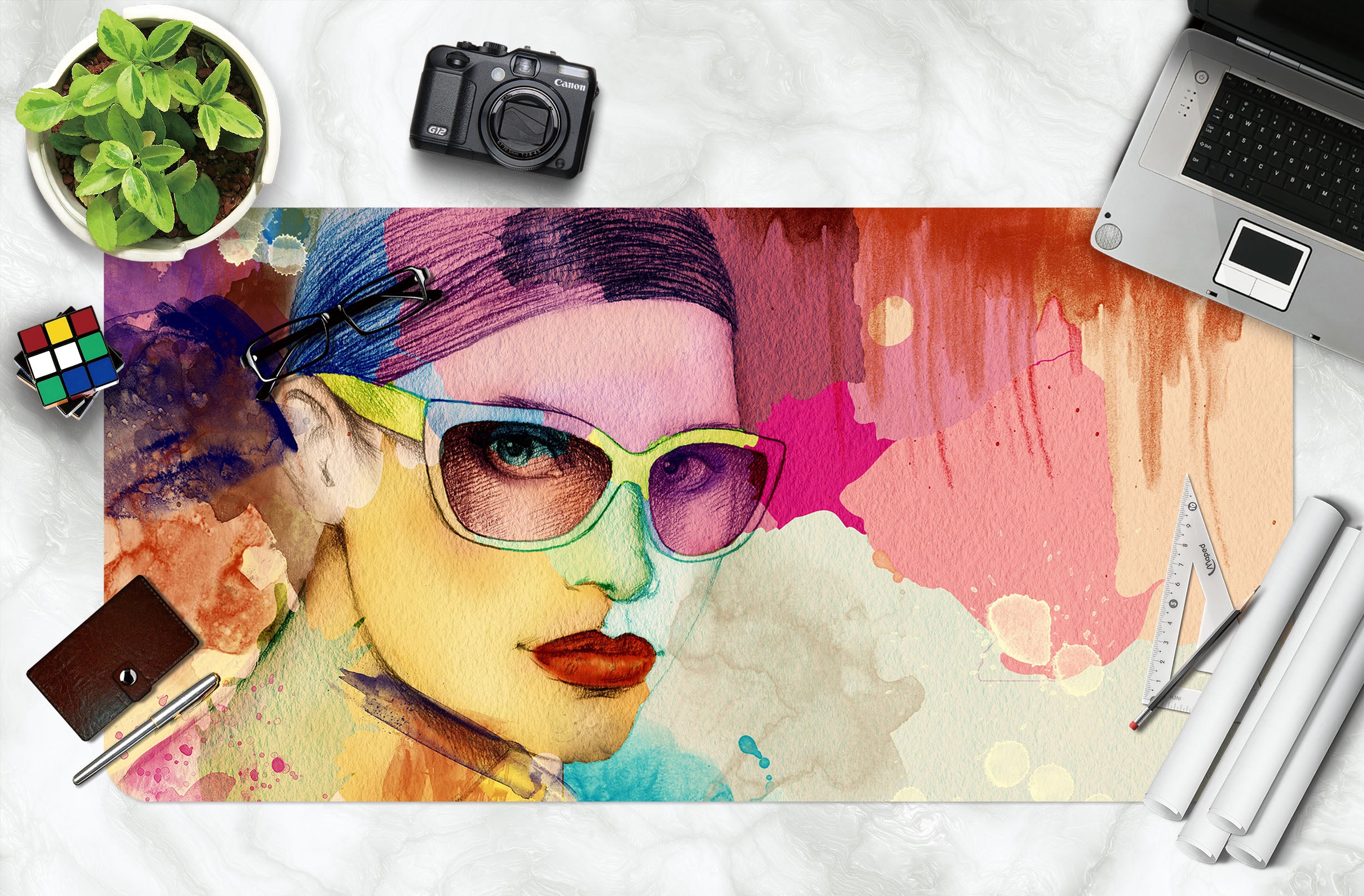 3D Watercolor Female 17101 Desk Mat