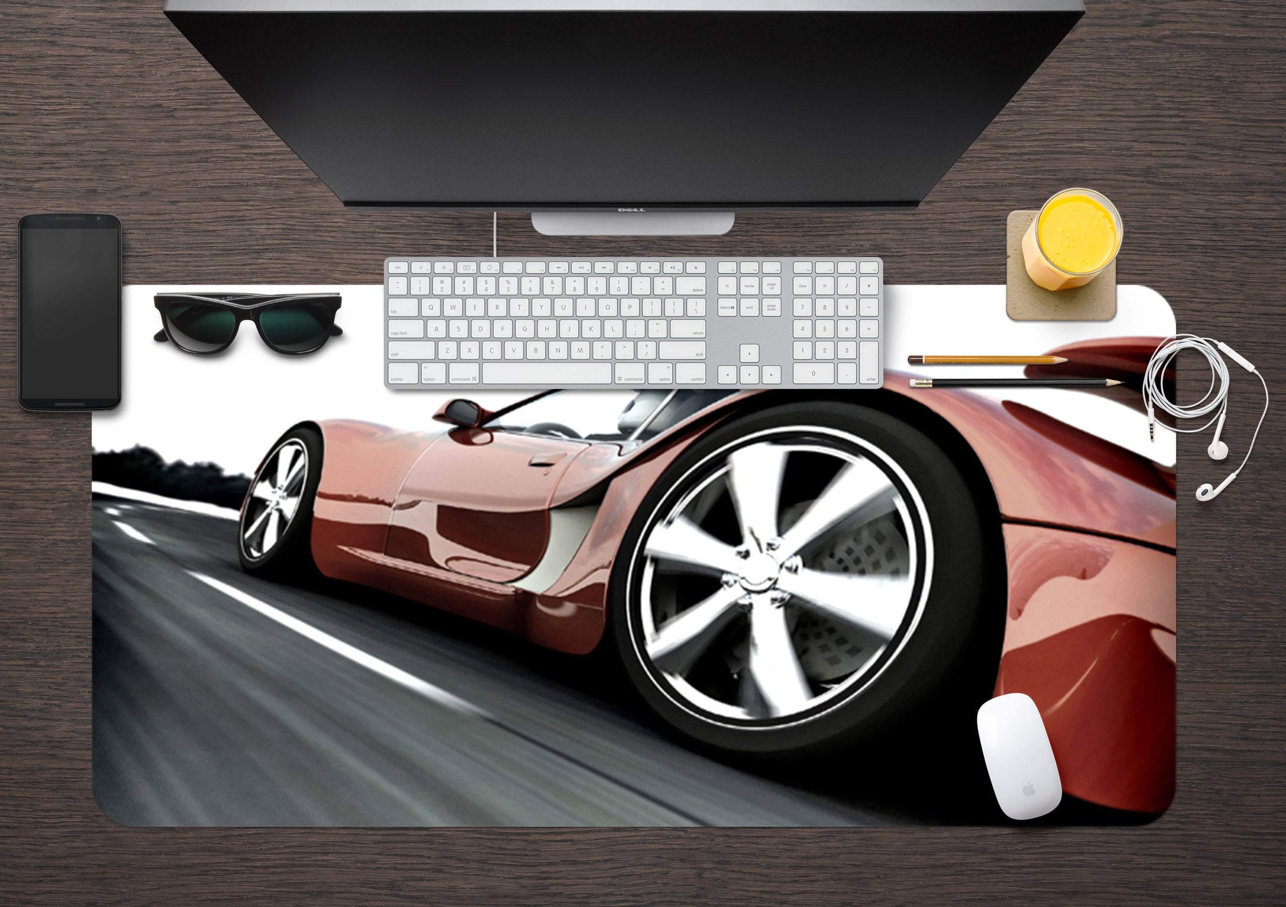 3D Red Car 17033 Desk Mat