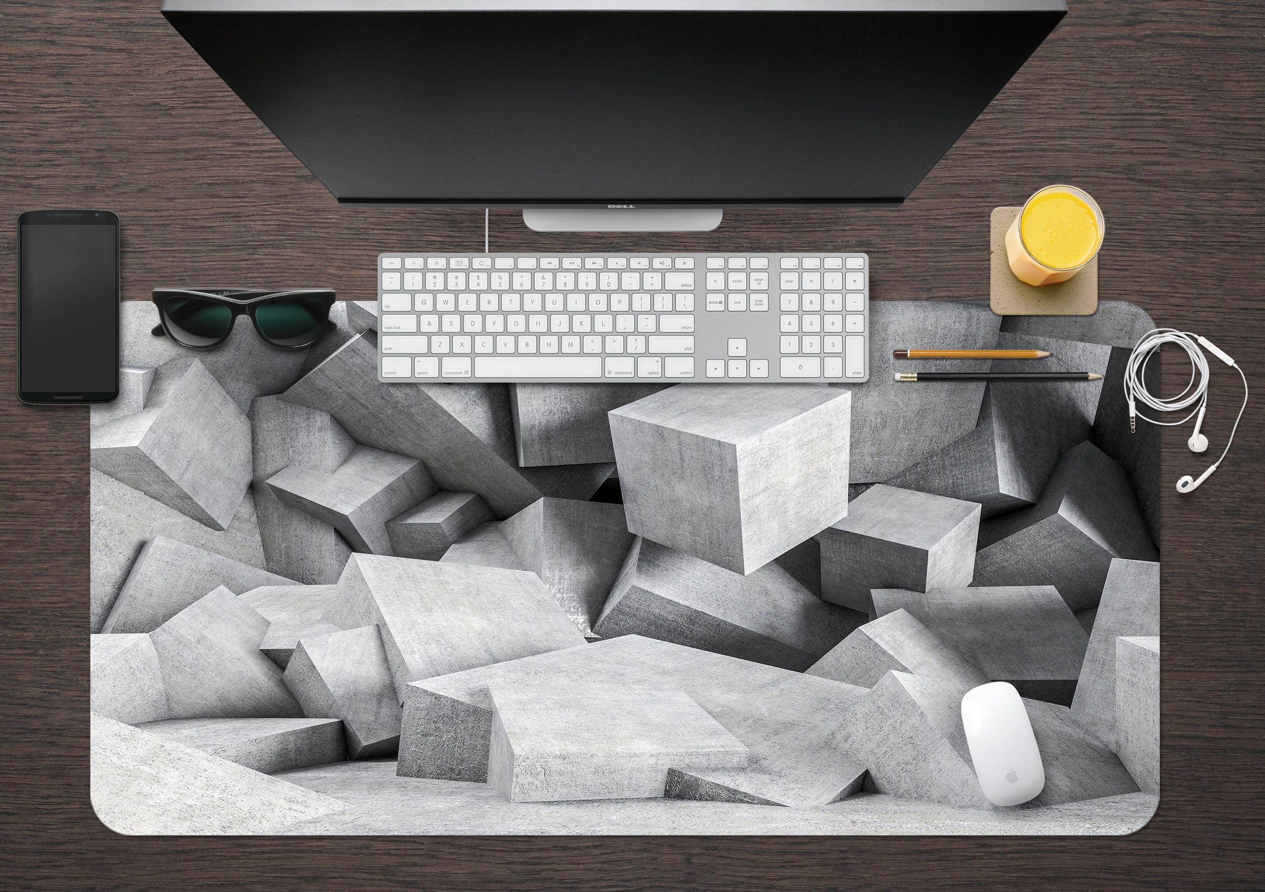 3D Grey Cube 18037 Desk Mat