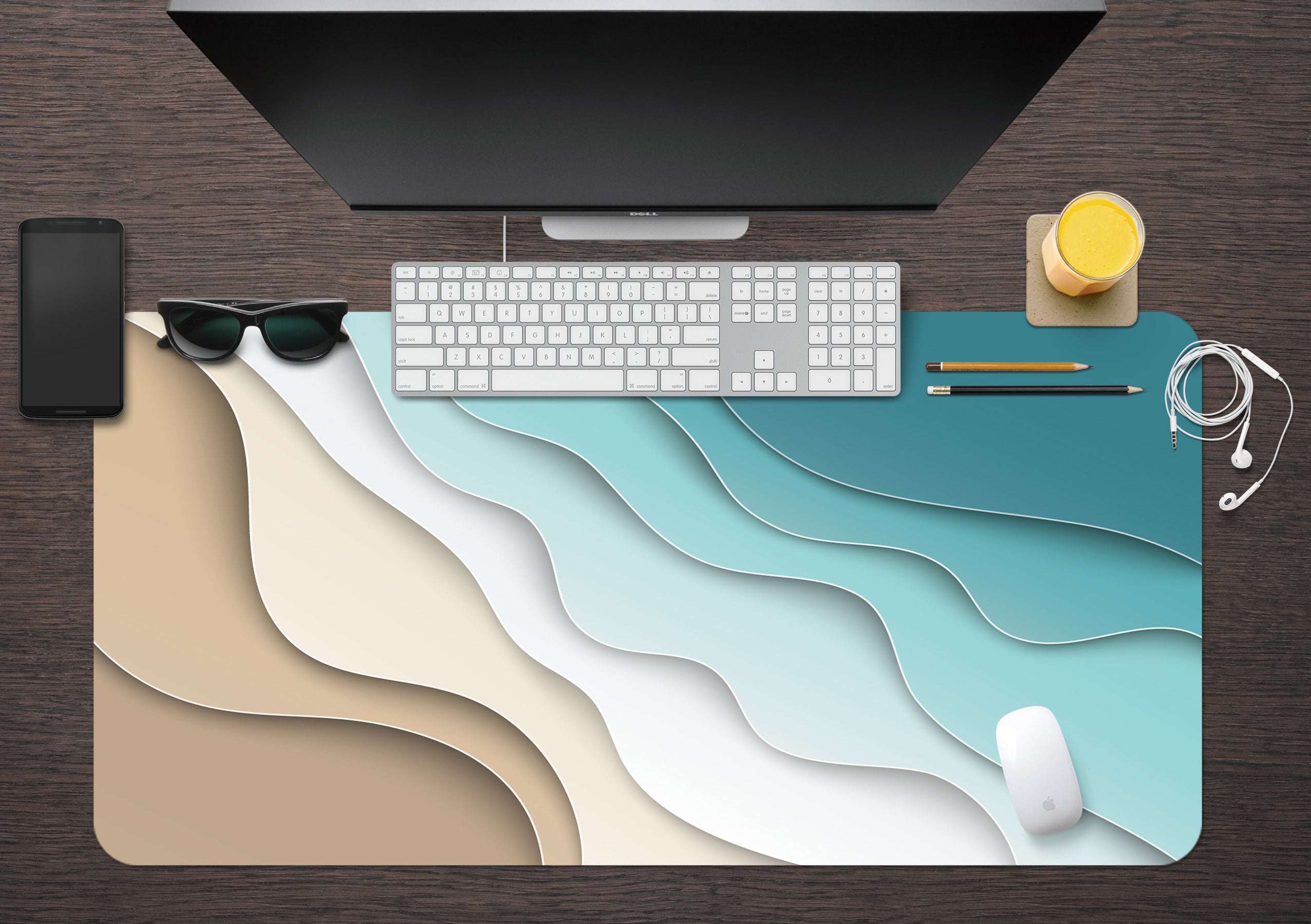 3D Green Gradient Wave 18011 Desk Mat