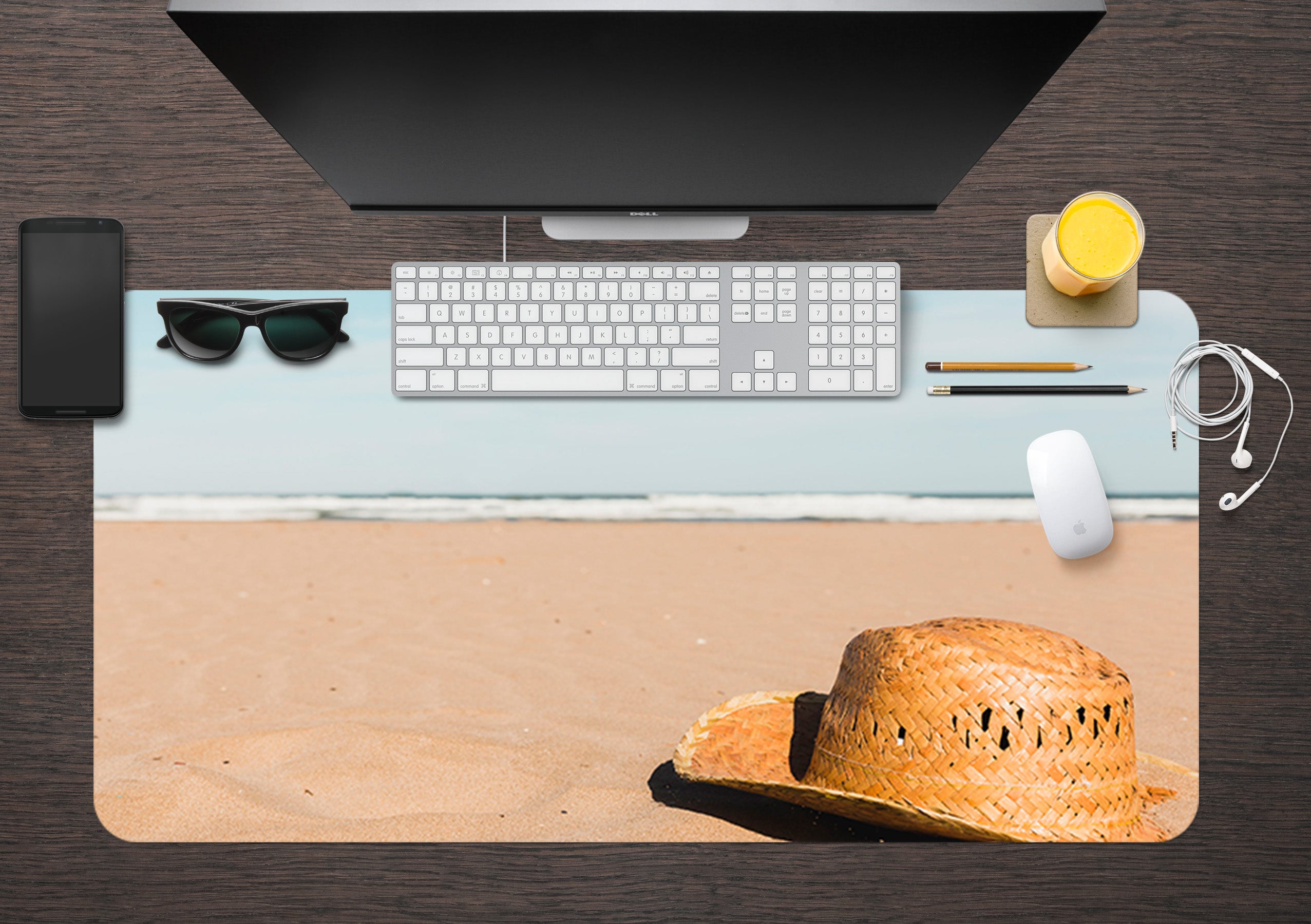3D Beach Straw Hat 17052 Desk Mat