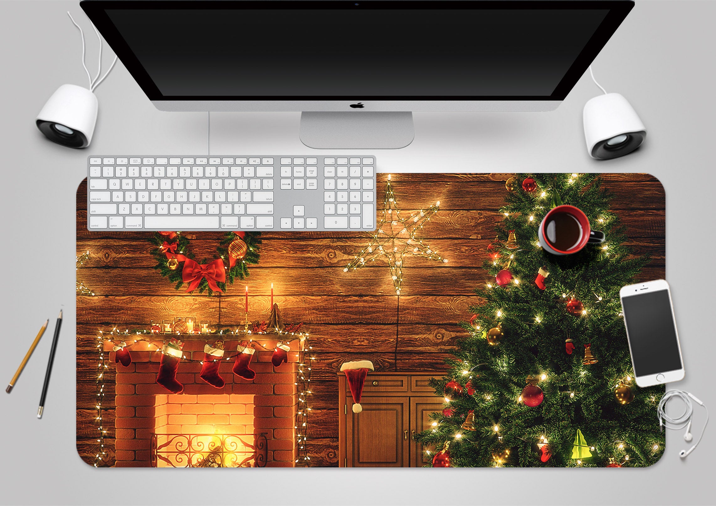 3D Tree Fireplace 51252 Christmas Desk Mat Xmas
