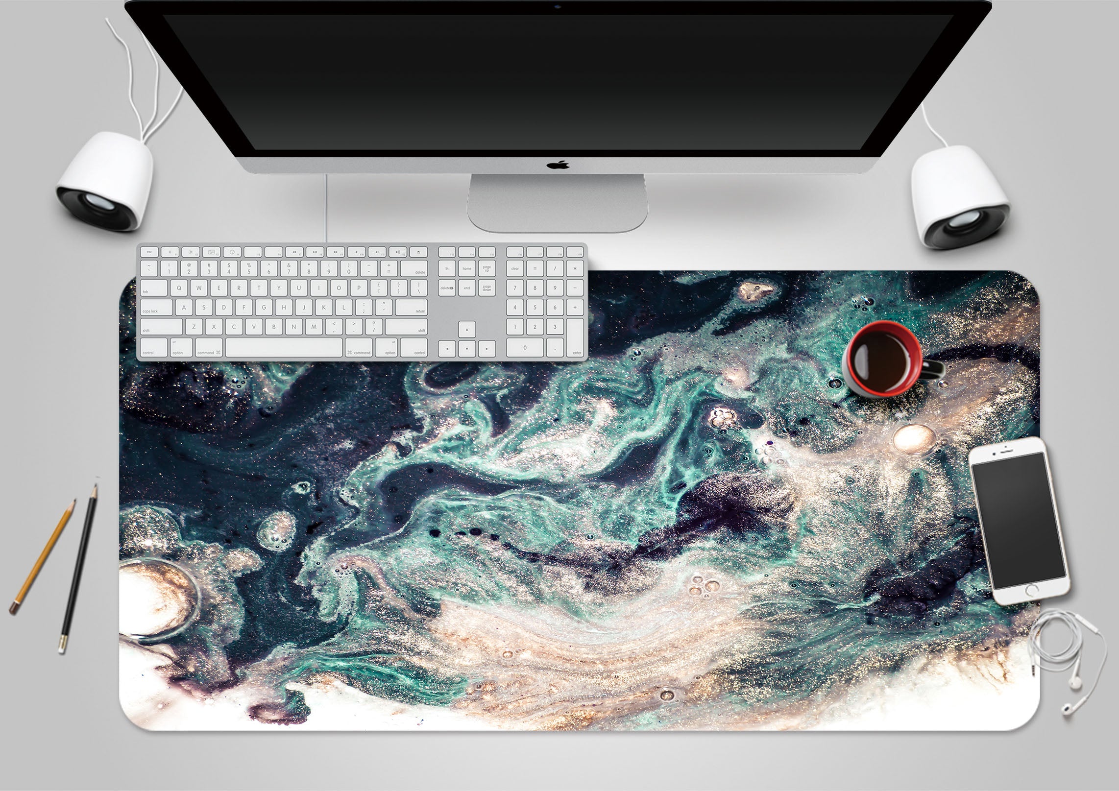 3D Dark Green Lines 18022 Desk Mat