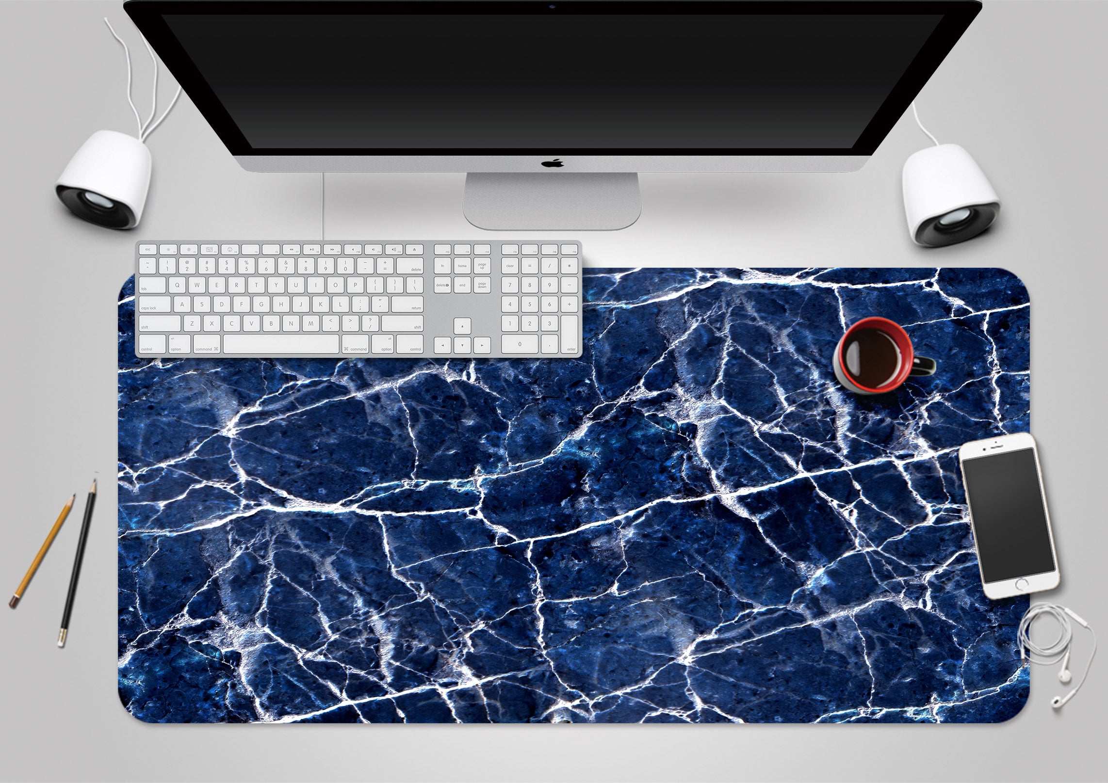 3D Dark Blue Marble 18004 Desk Mat