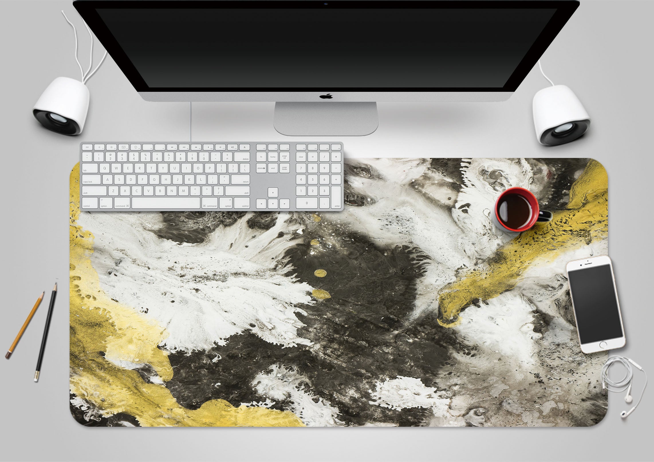 3D Gray Yellow Lines 17191 Desk Mat