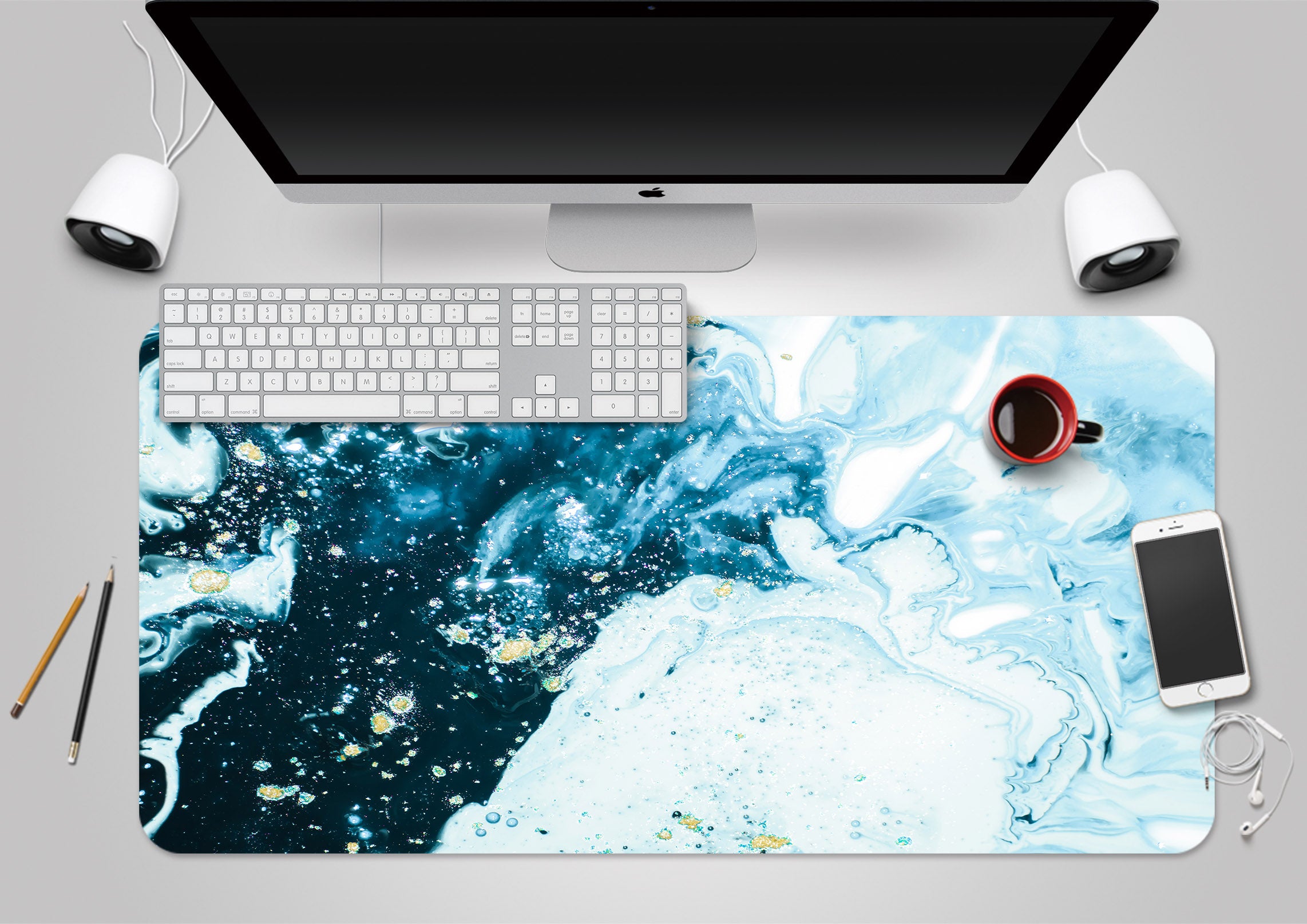 3D Dark Blue Light Blue Pattern 18031 Desk Mat