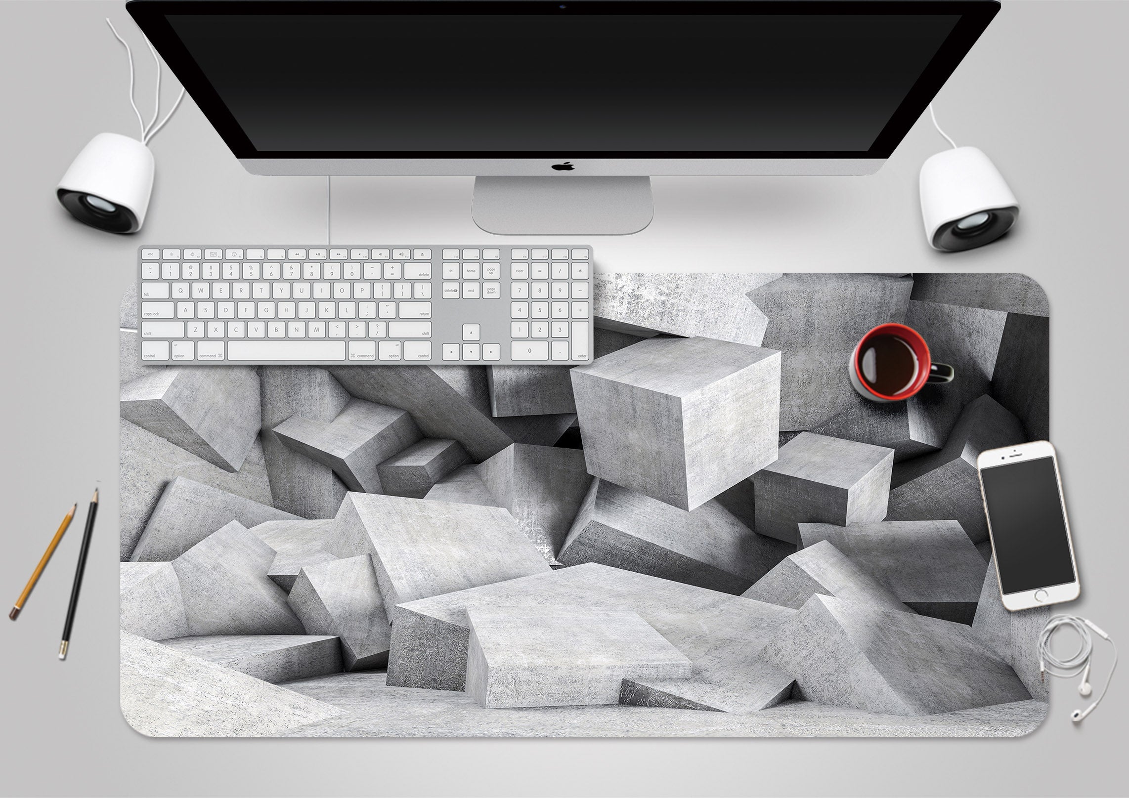 3D Grey Cube 18037 Desk Mat