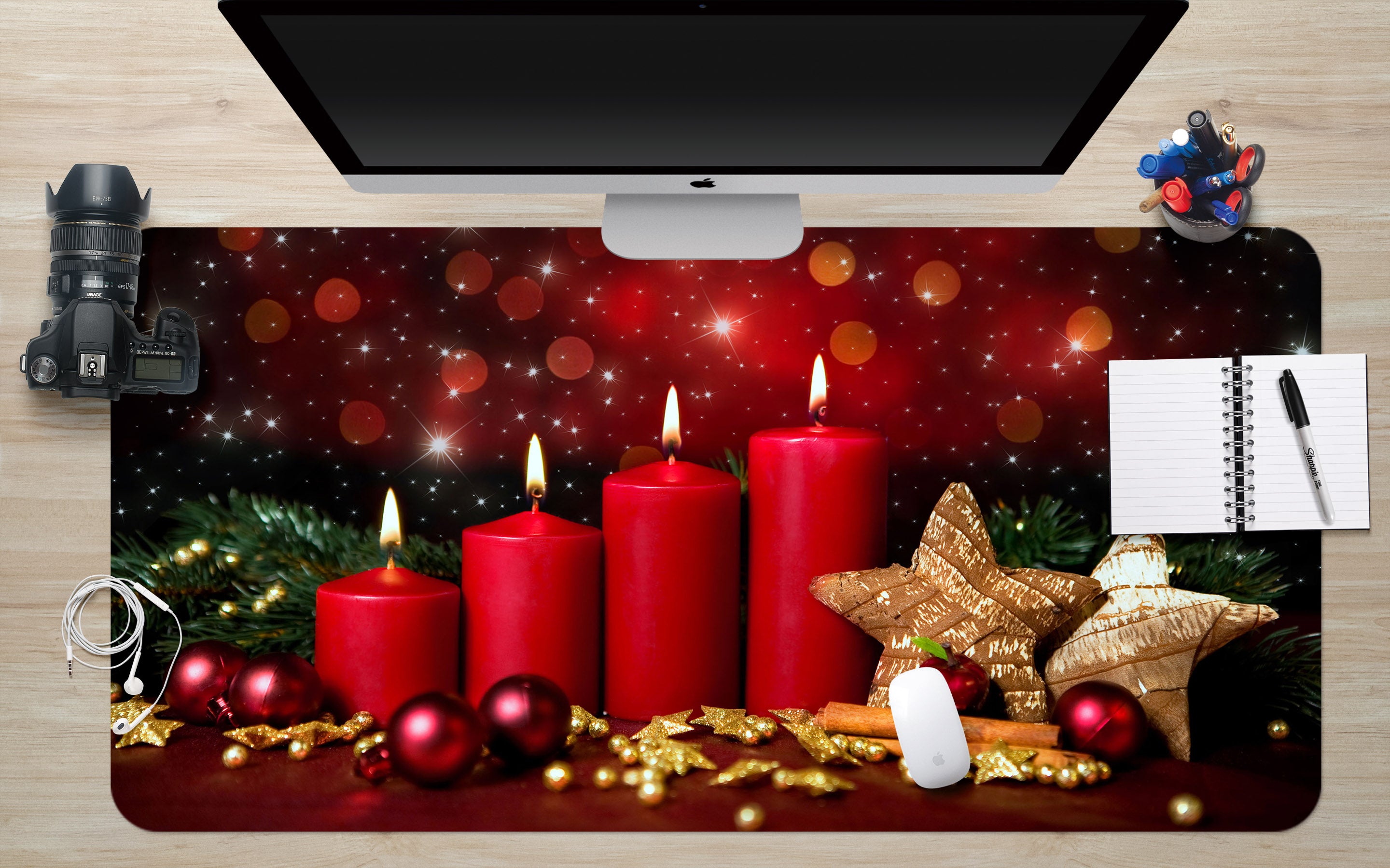 3D Red Candle 51167 Christmas Desk Mat Xmas