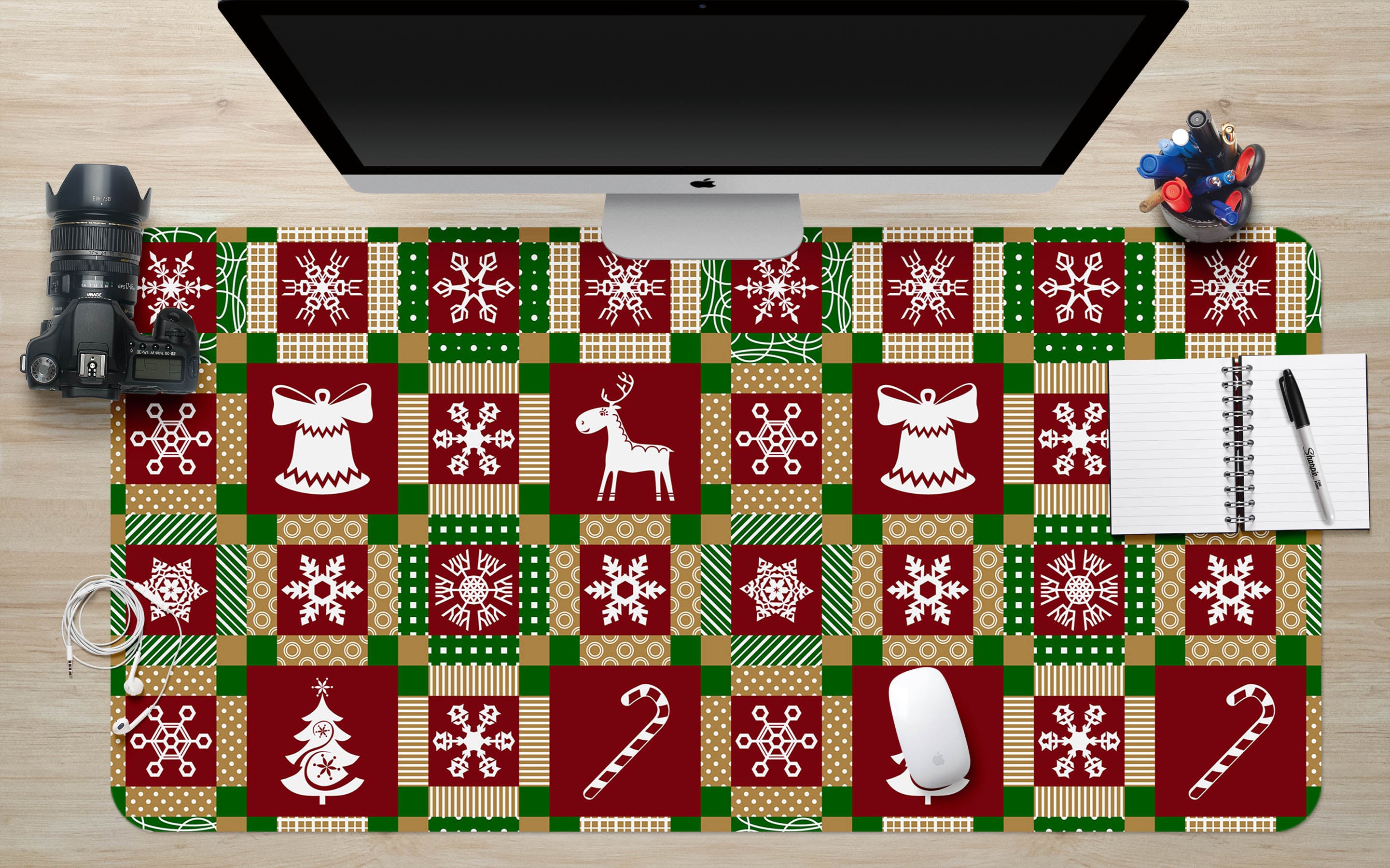 3D Red Plaid Pattern 51251 Christmas Desk Mat Xmas