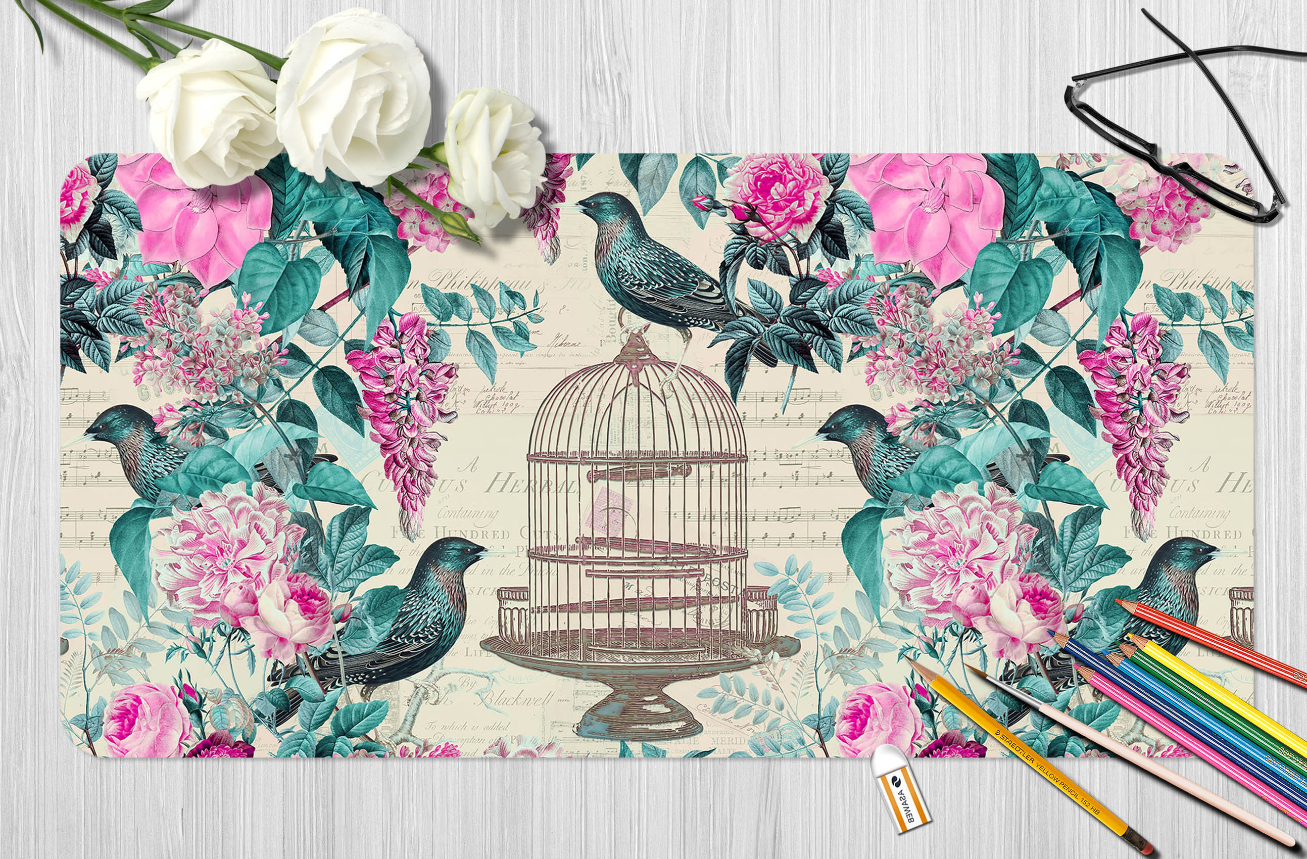 3D Birdcage Flower 983 Andrea Haase Desk Mat