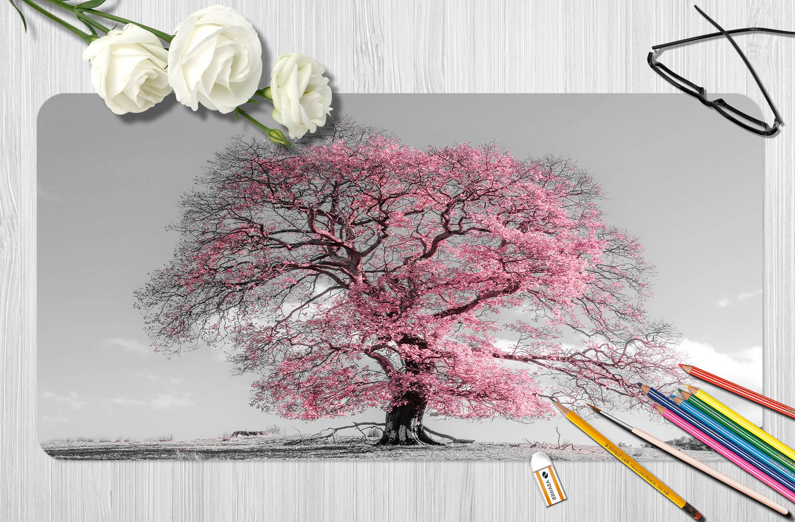 3D Pink Tree 12447 Assaf Frank Desk Mat