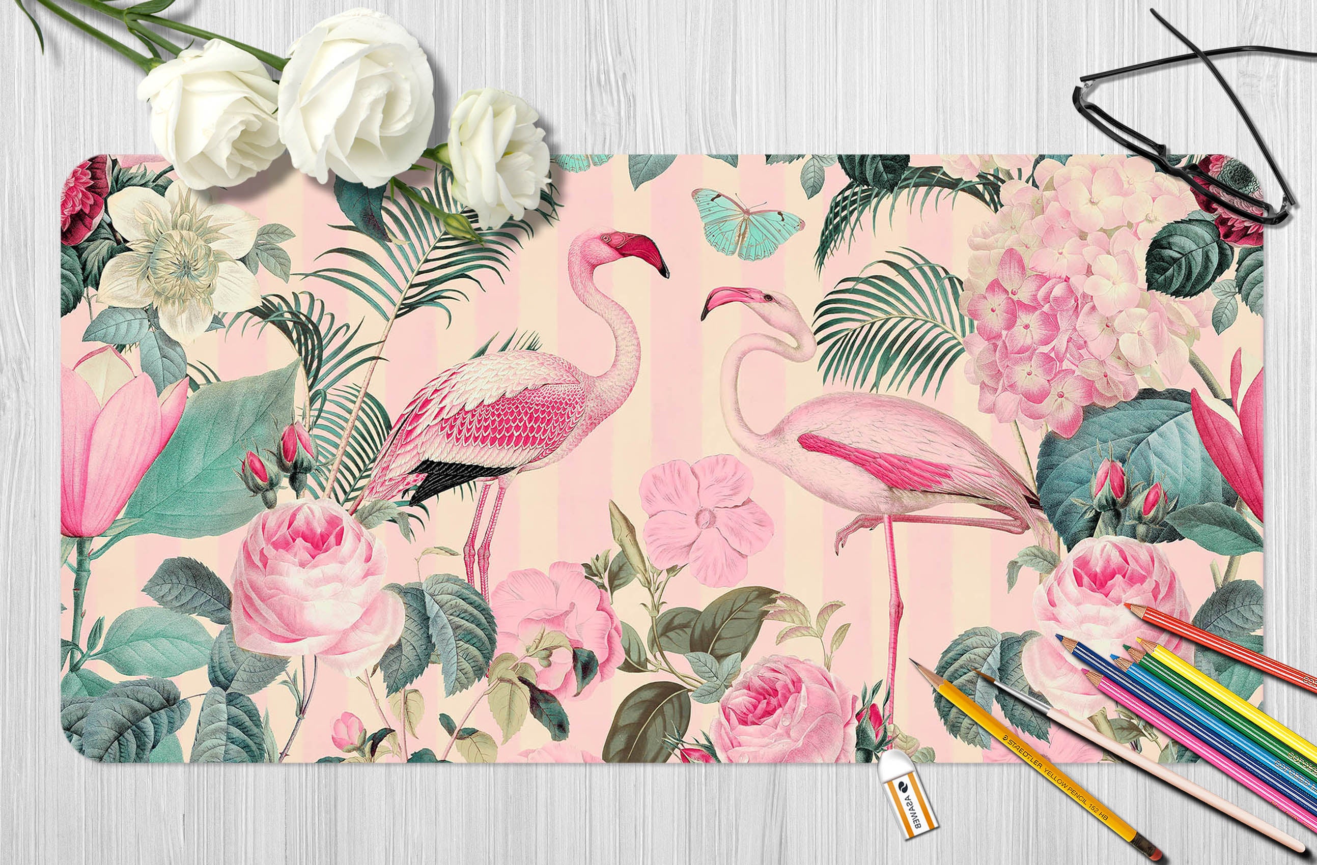 3D Flamingo Flower 996 Andrea Haase Desk Mat