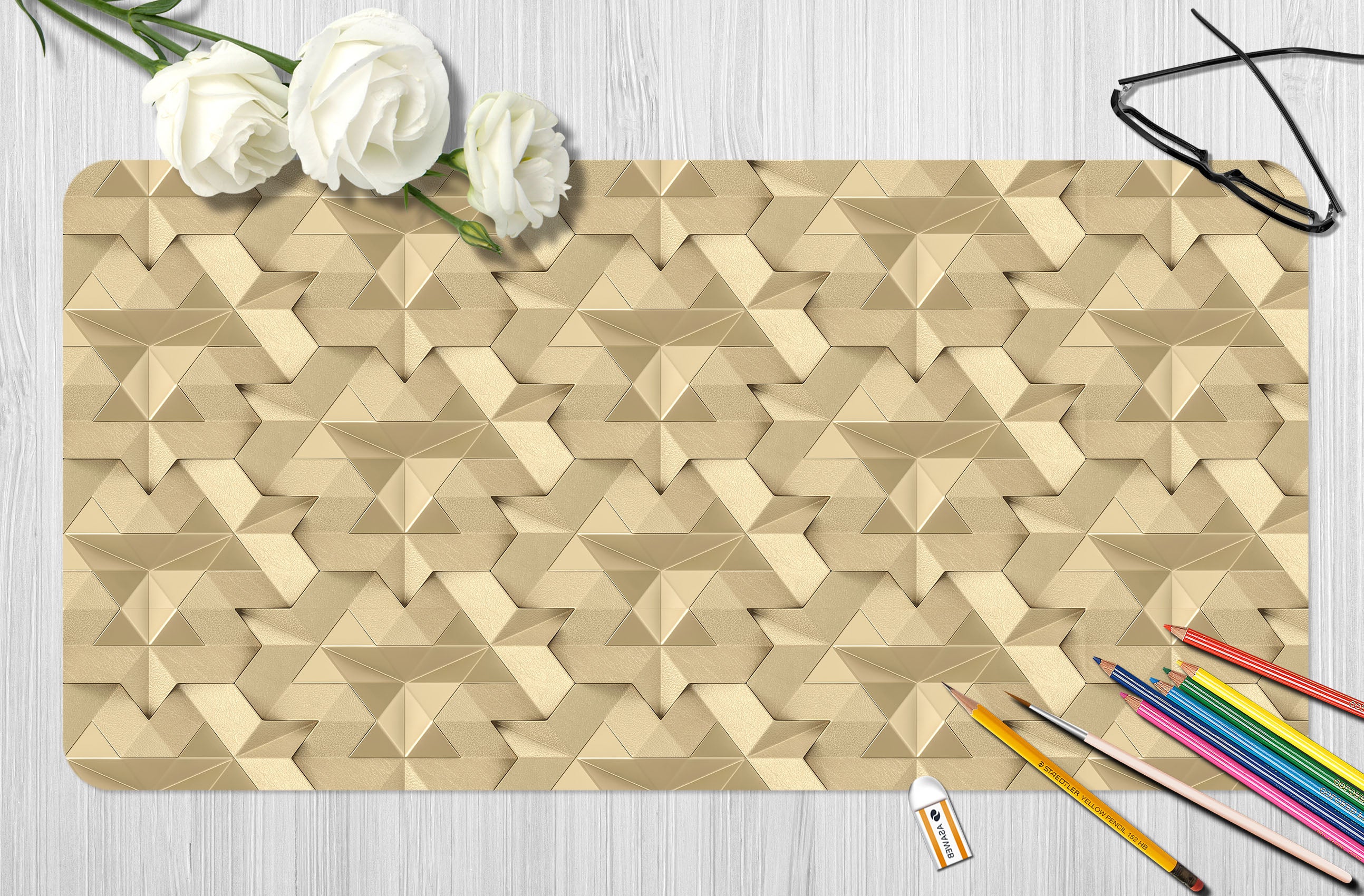 3D Brown Yellow Polygon 18044 Desk Mat