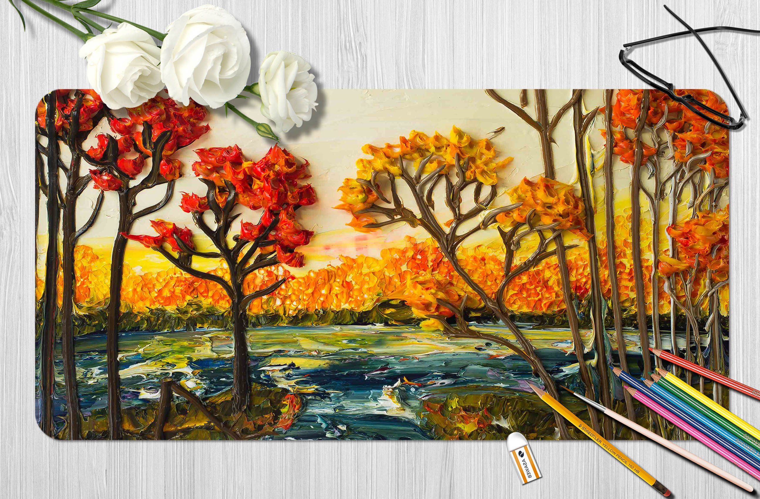 3D Painted Maple Forest 082 Desk Mat Mat AJ Creativity Home