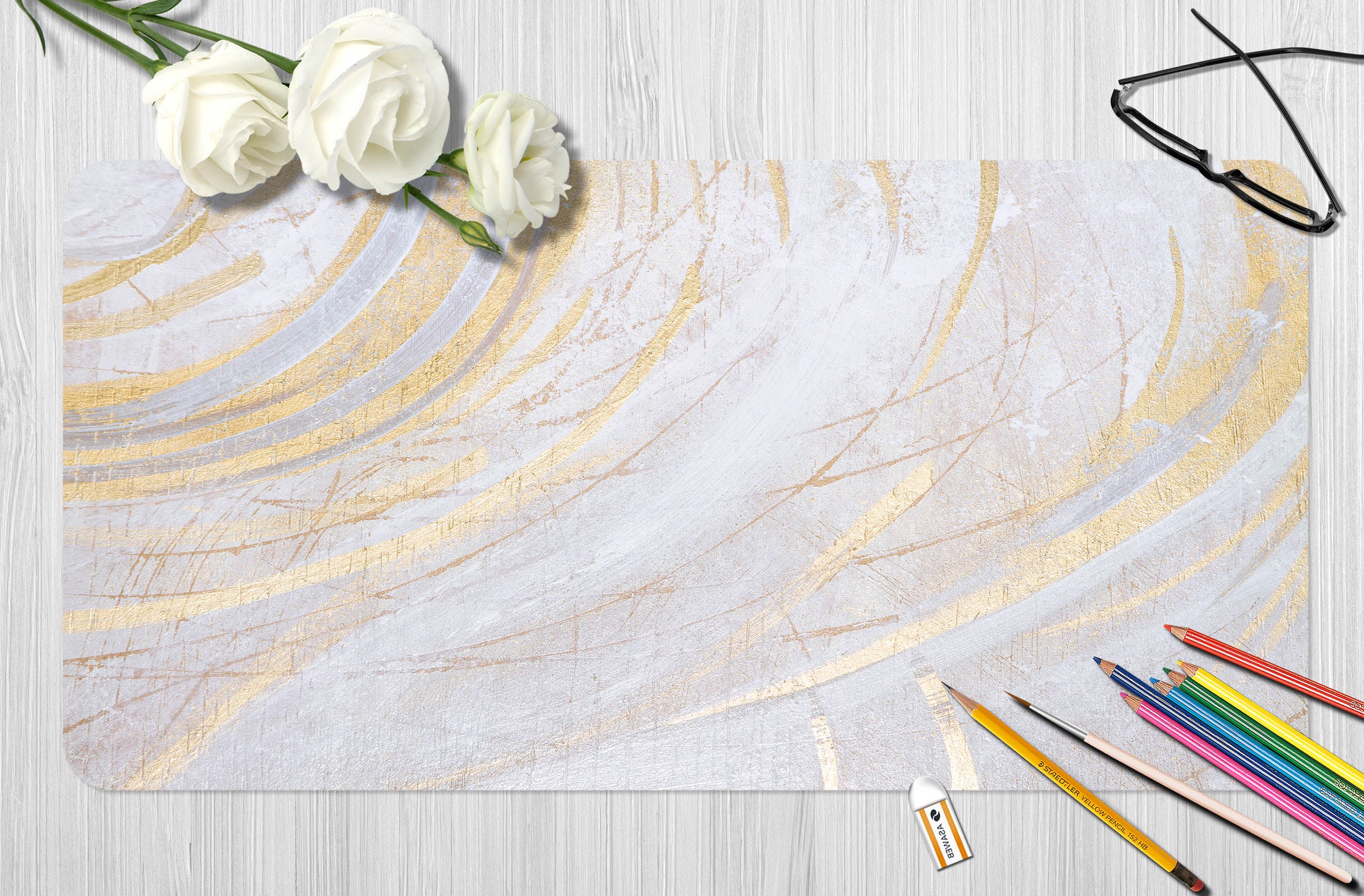 3D White Gold Marble 18008 Desk Mat