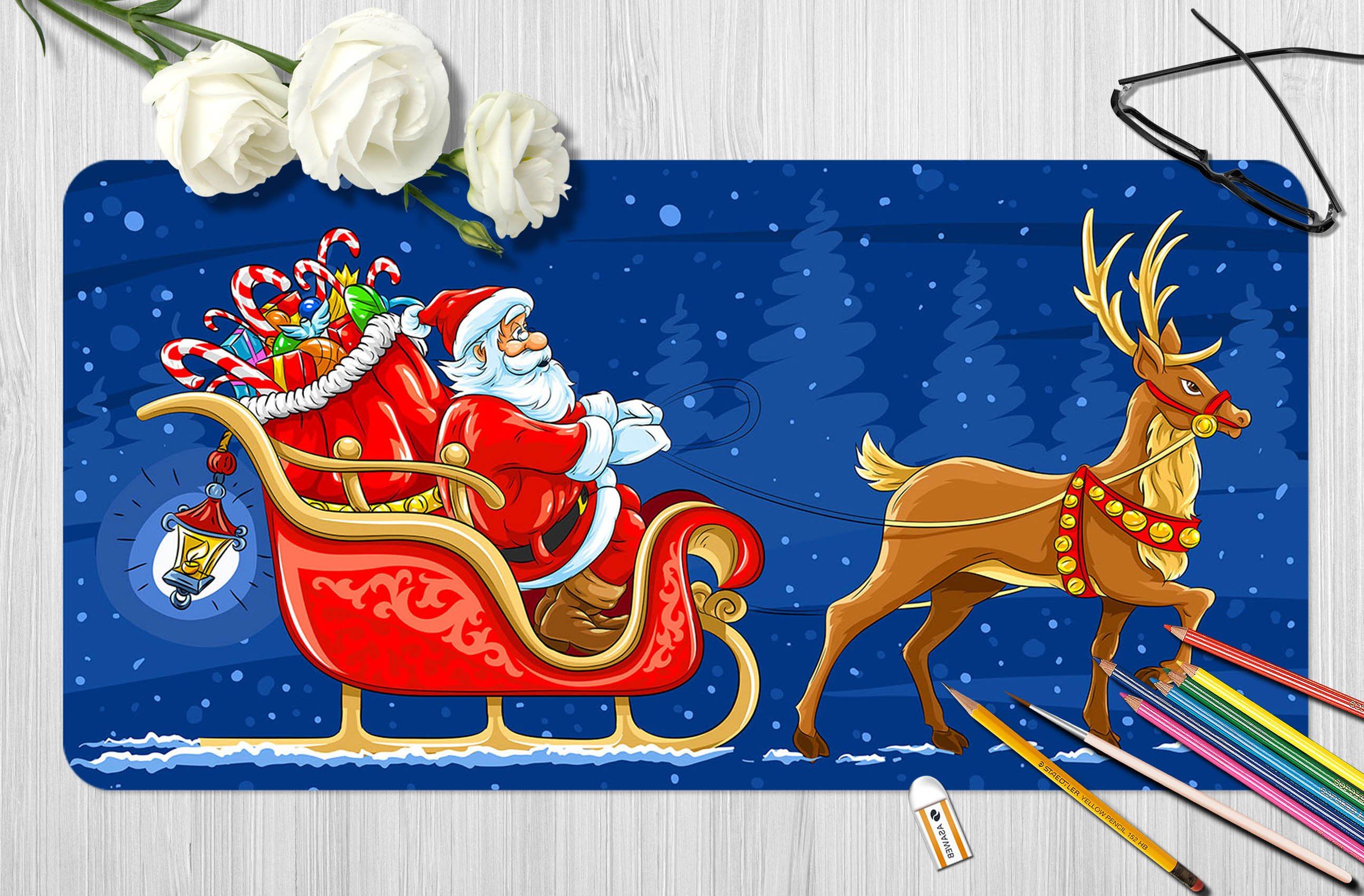 3D Elegant Deer Sleigh 004 Desk Mat Mat AJ Creativity Home