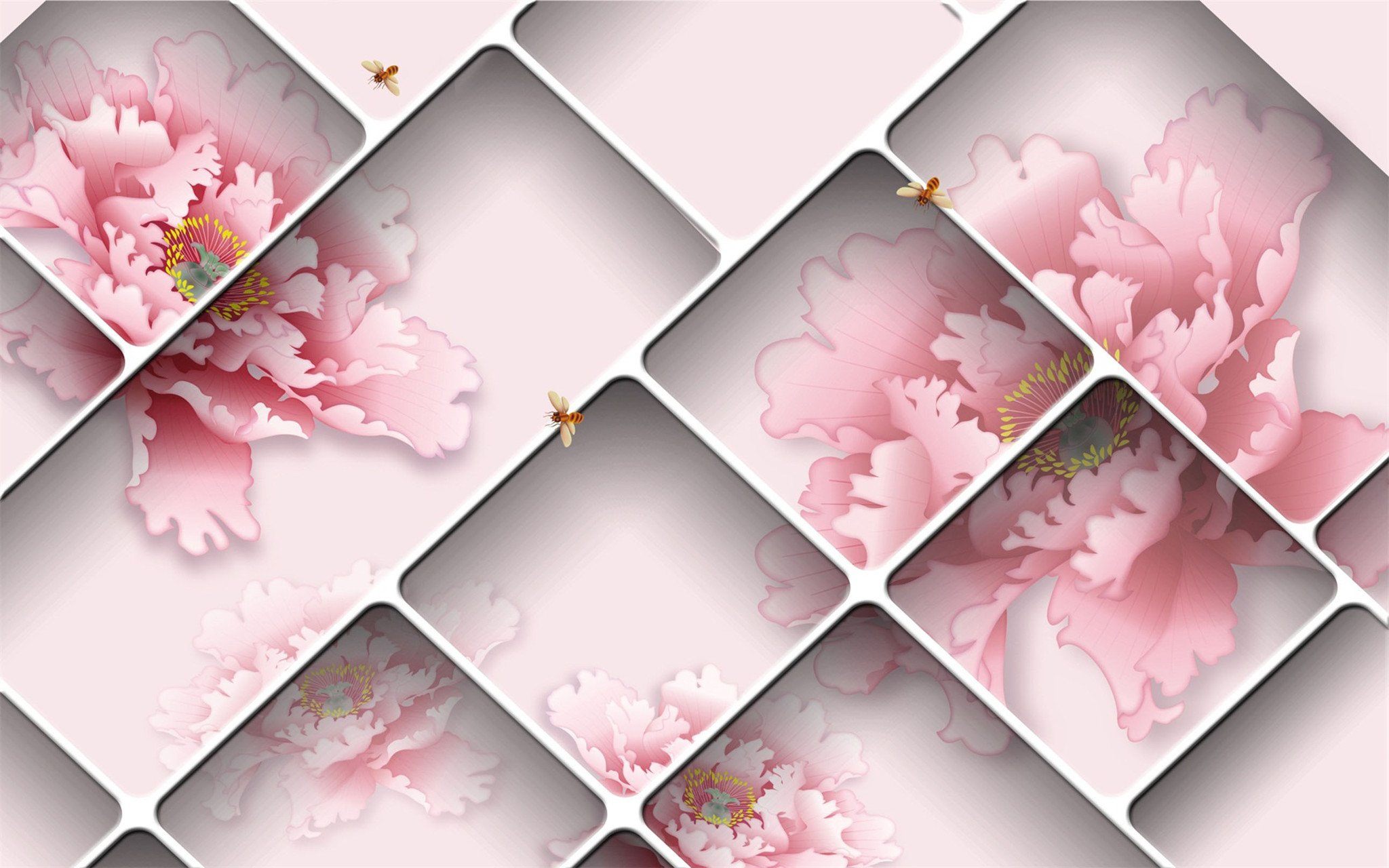 Grids Flowers Bees Wallpaper AJ Wallpaper