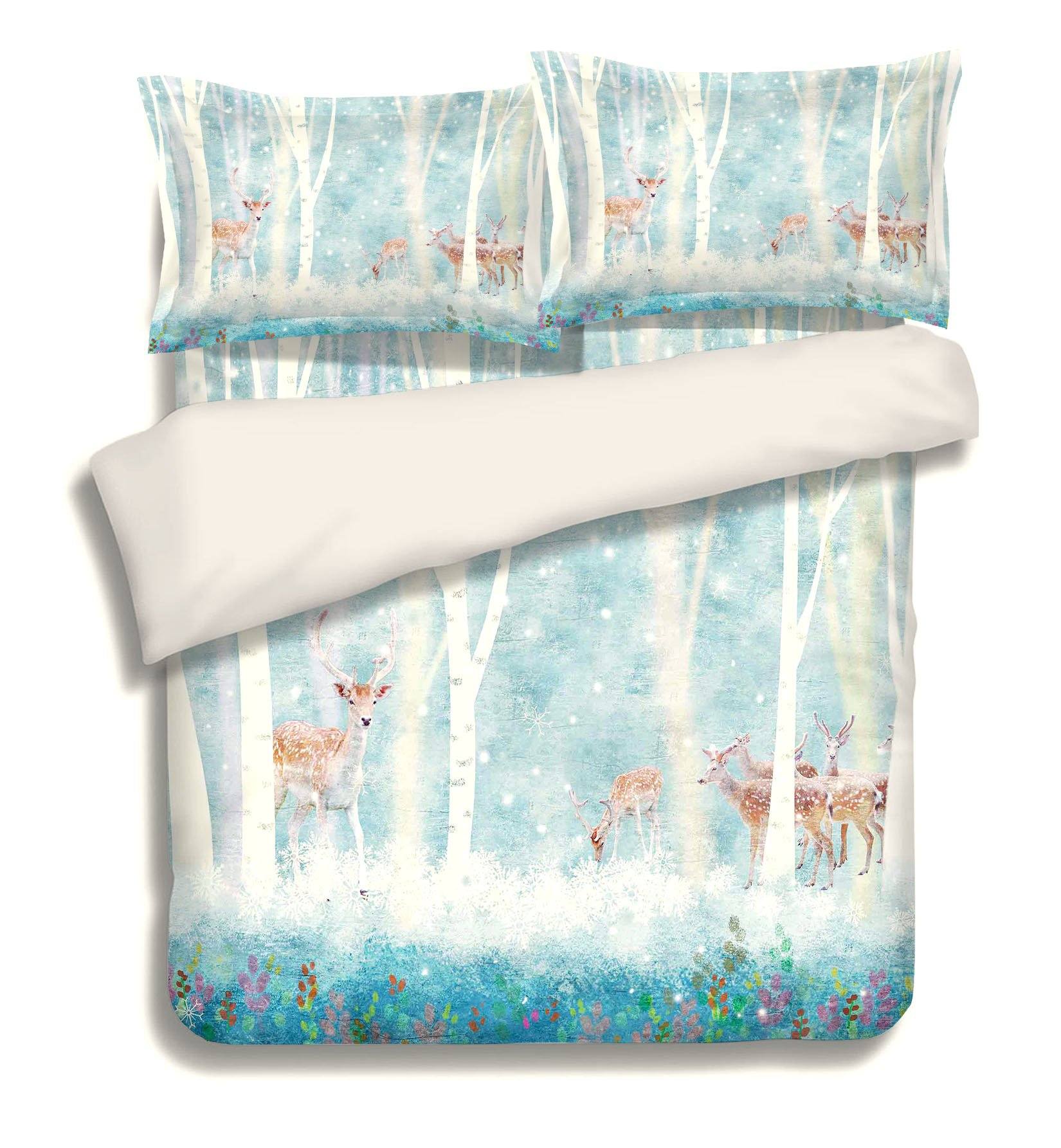 3D Trees Deer 7 Bed Pillowcases Quilt Wallpaper AJ Wallpaper