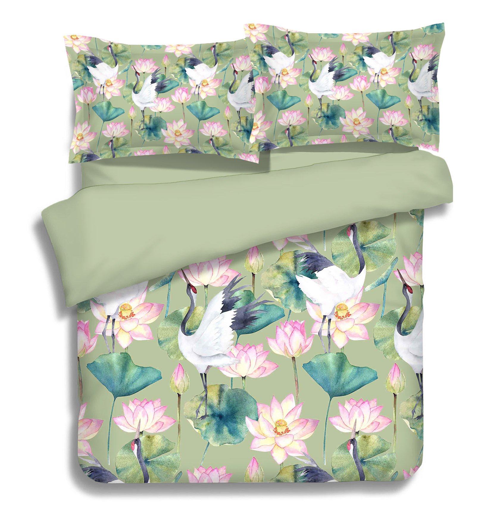 3D Lotus Flowers Cranes 285 Bed Pillowcases Quilt Wallpaper AJ Wallpaper