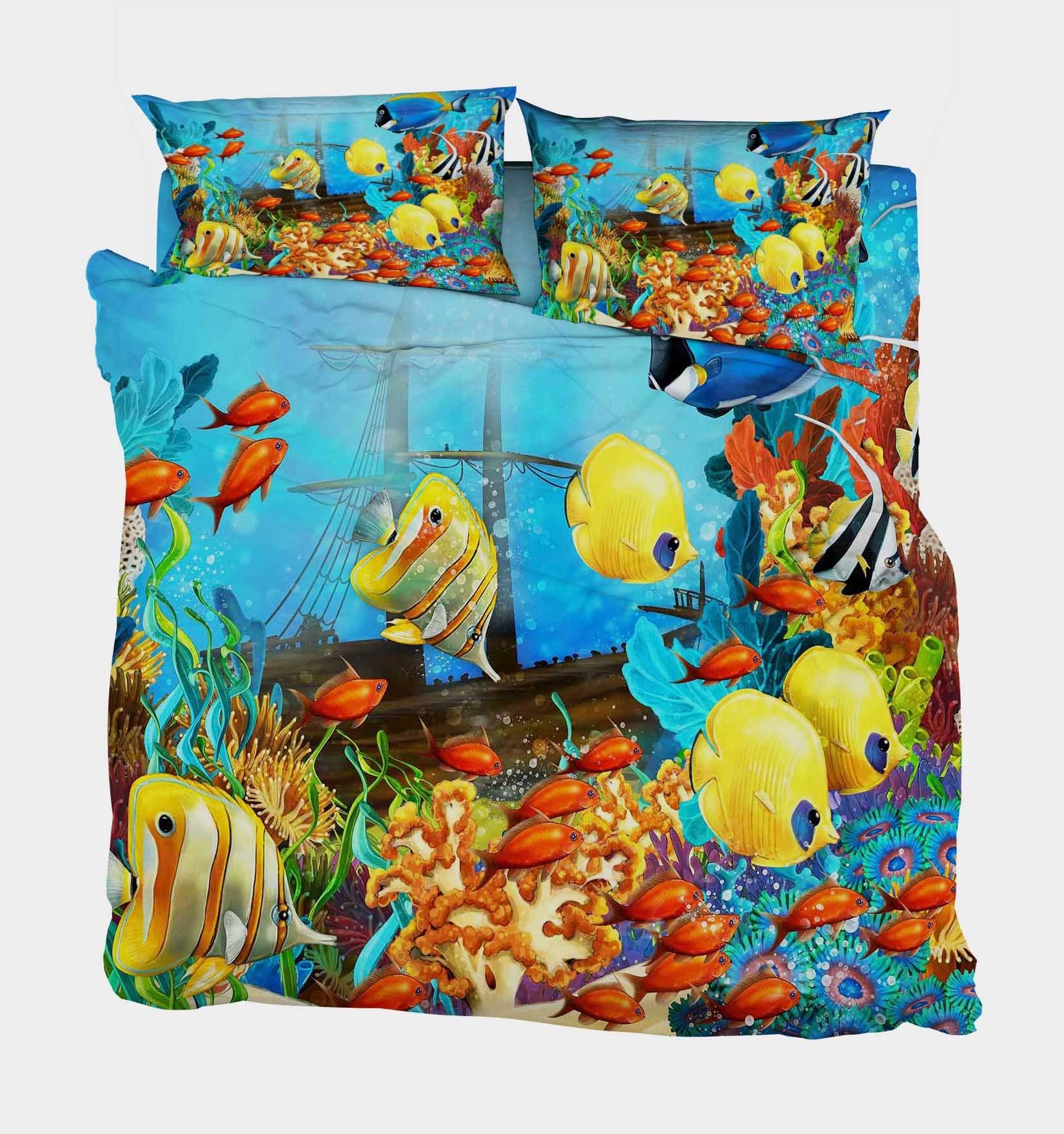 3D Colored Seabed Boat 120 Bed Pillowcases Quilt Wallpaper AJ Wallpaper