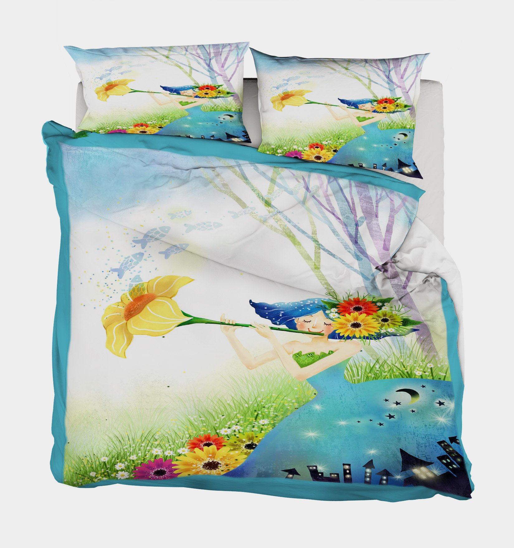3D Flower Flute 135 Bed Pillowcases Quilt Wallpaper AJ Wallpaper