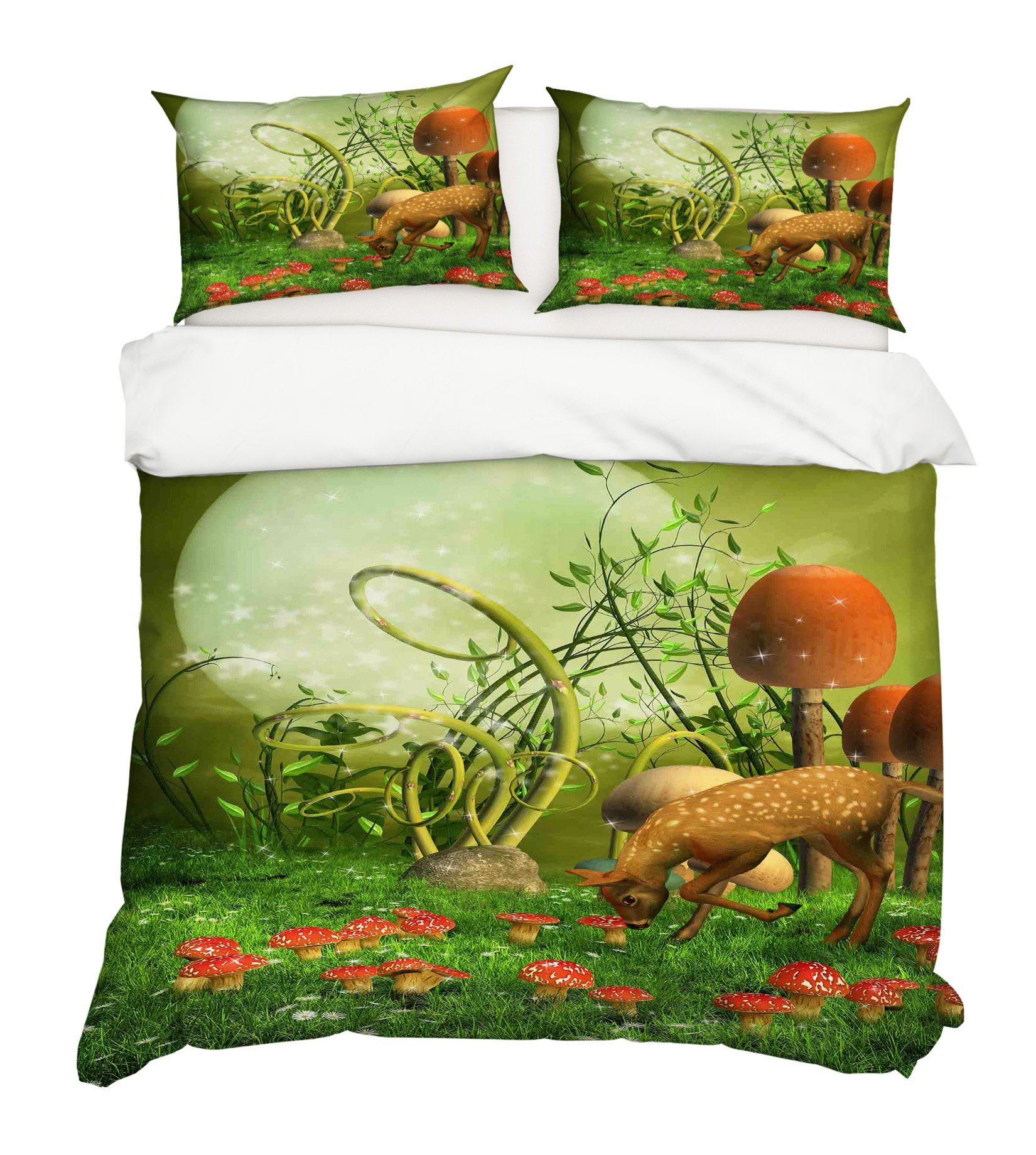 3D Moon Mushroom Deer 189 Bed Pillowcases Quilt Wallpaper AJ Wallpaper
