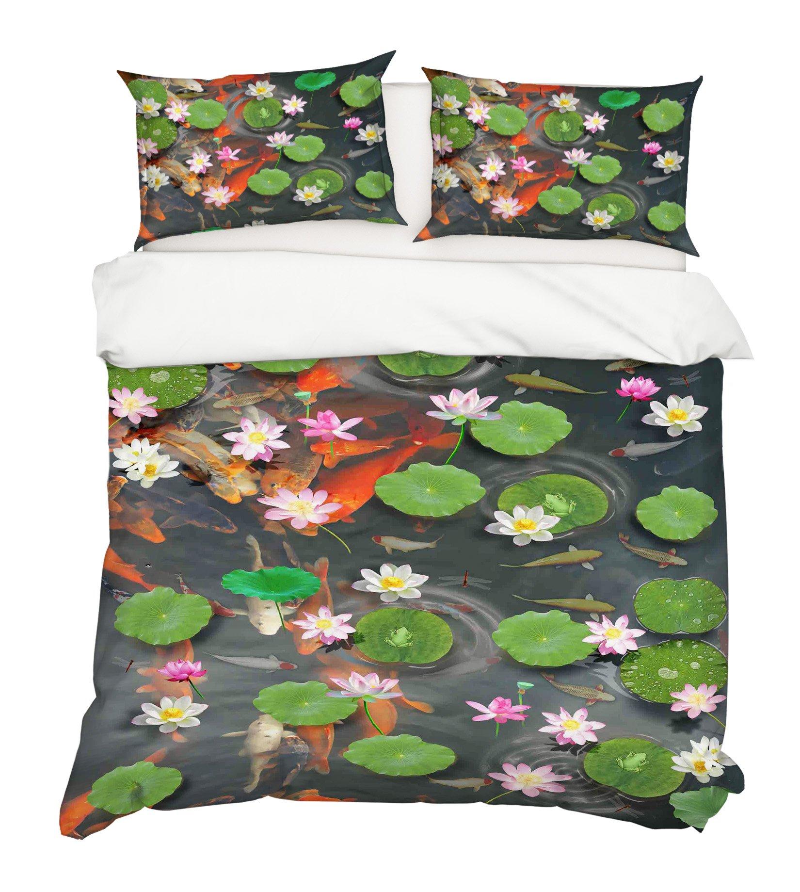 3D Lotus Pond Fish 216 Bed Pillowcases Quilt Wallpaper AJ Wallpaper