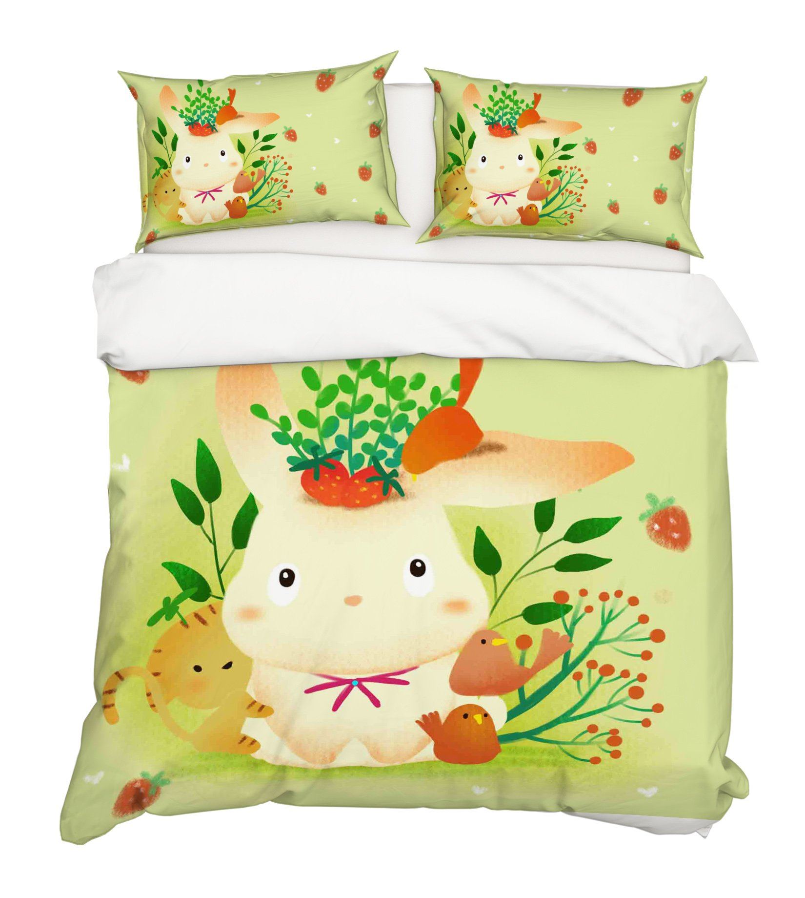 3D Rabbit Strawberry 115 Bed Pillowcases Quilt Wallpaper AJ Wallpaper