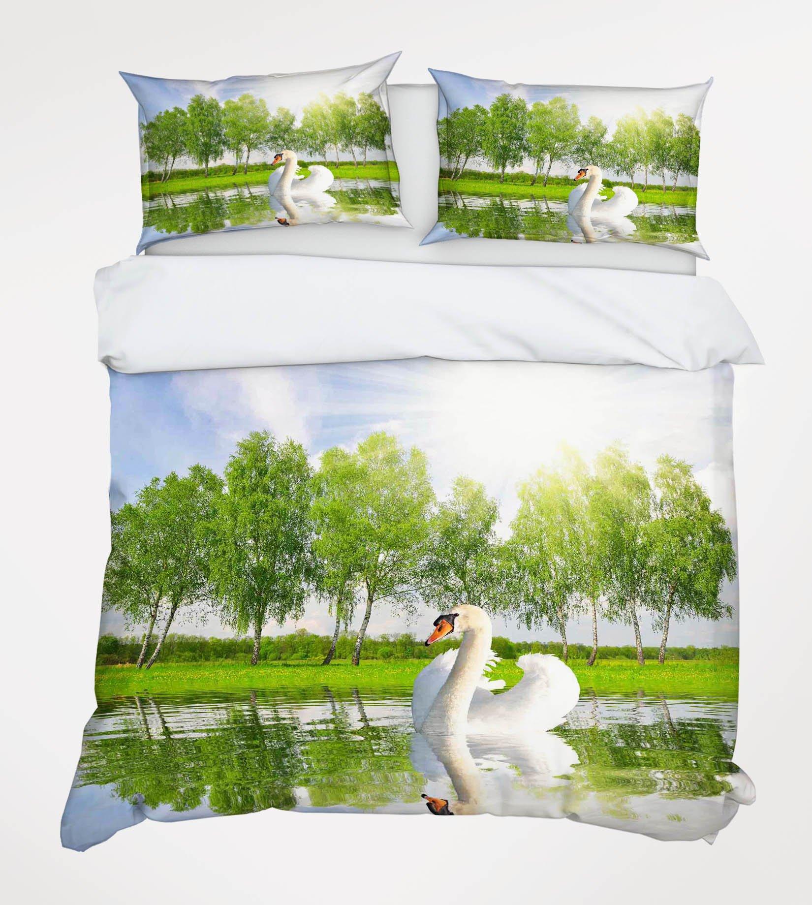 3D Lake White Swan 241 Bed Pillowcases Quilt Wallpaper AJ Wallpaper