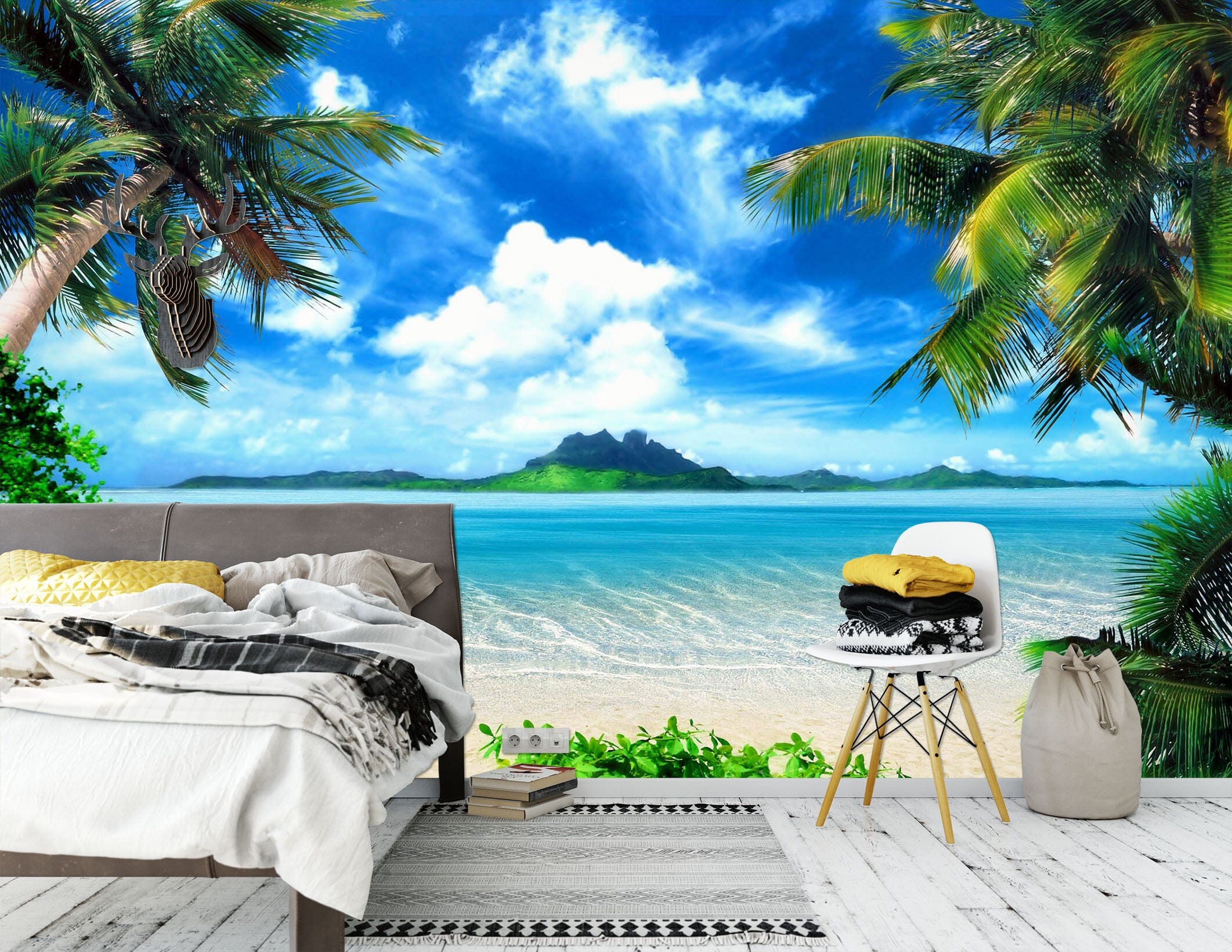 3D Coconut Tree Beach 1704 Wall Murals Wallpaper AJ Wallpaper 2