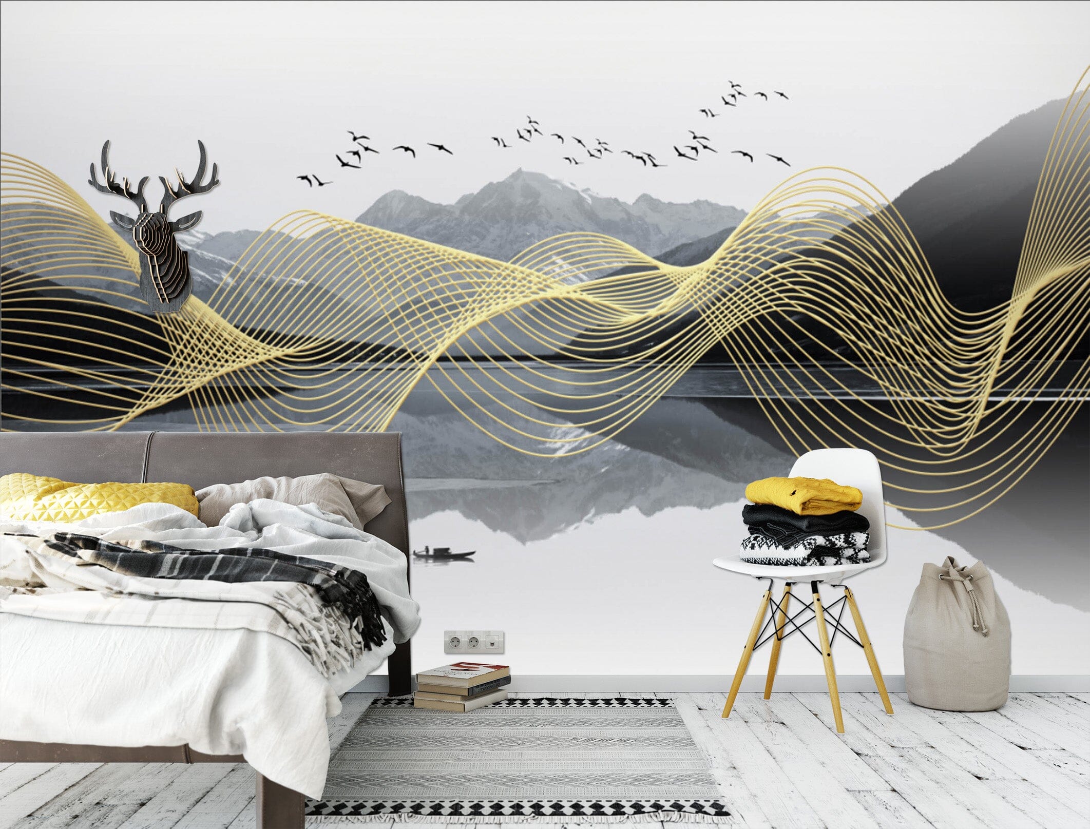 3D Golden Wave 1644 Wall Murals Wallpaper AJ Wallpaper 2