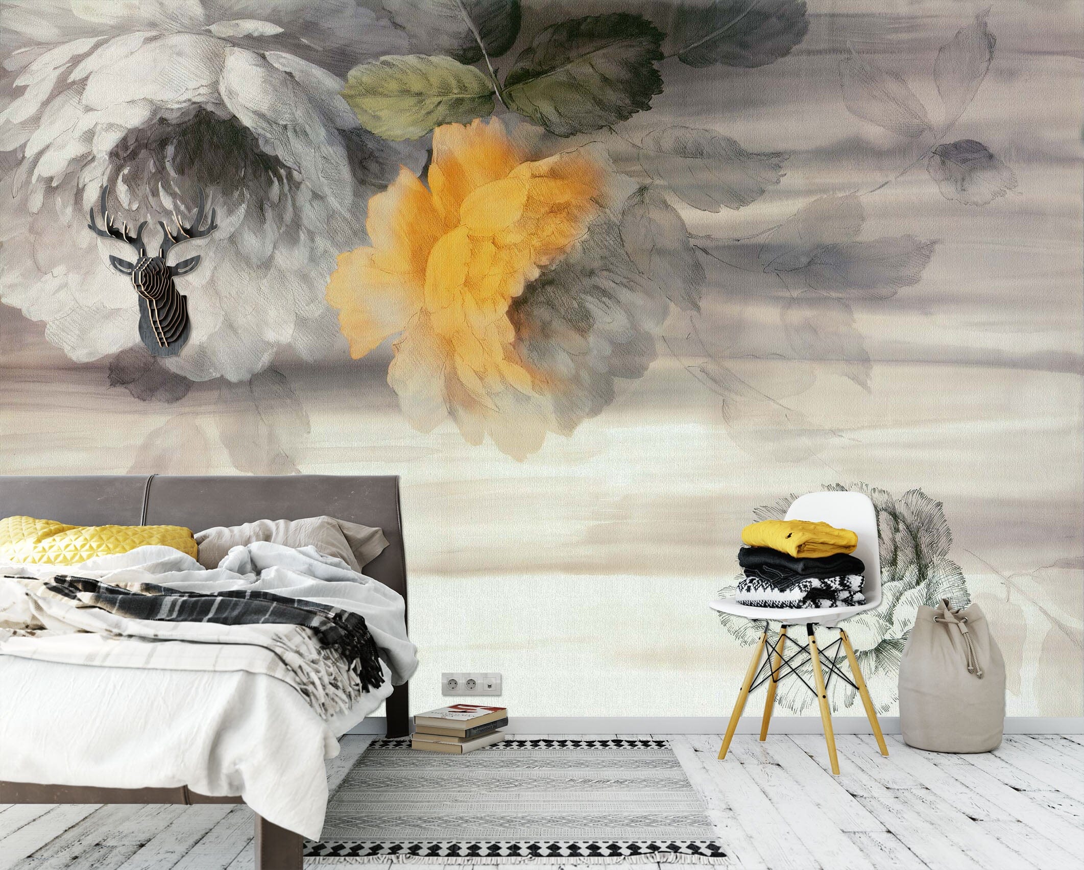 3D Hand Drawn Flowers 1703 Wall Murals Wallpaper AJ Wallpaper 2
