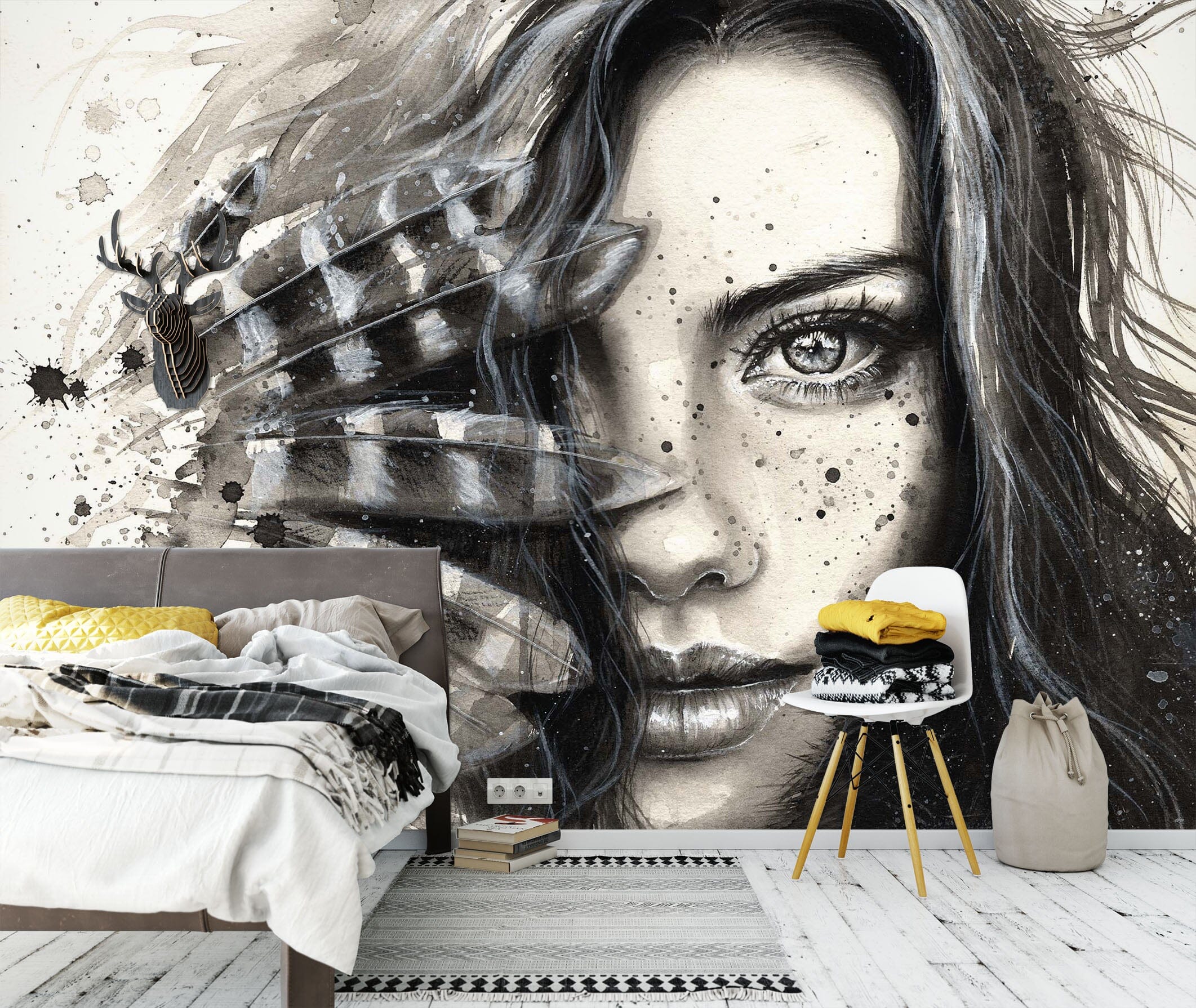3D Hand Drawn Girl 1669 Wall Murals Wallpaper AJ Wallpaper 2