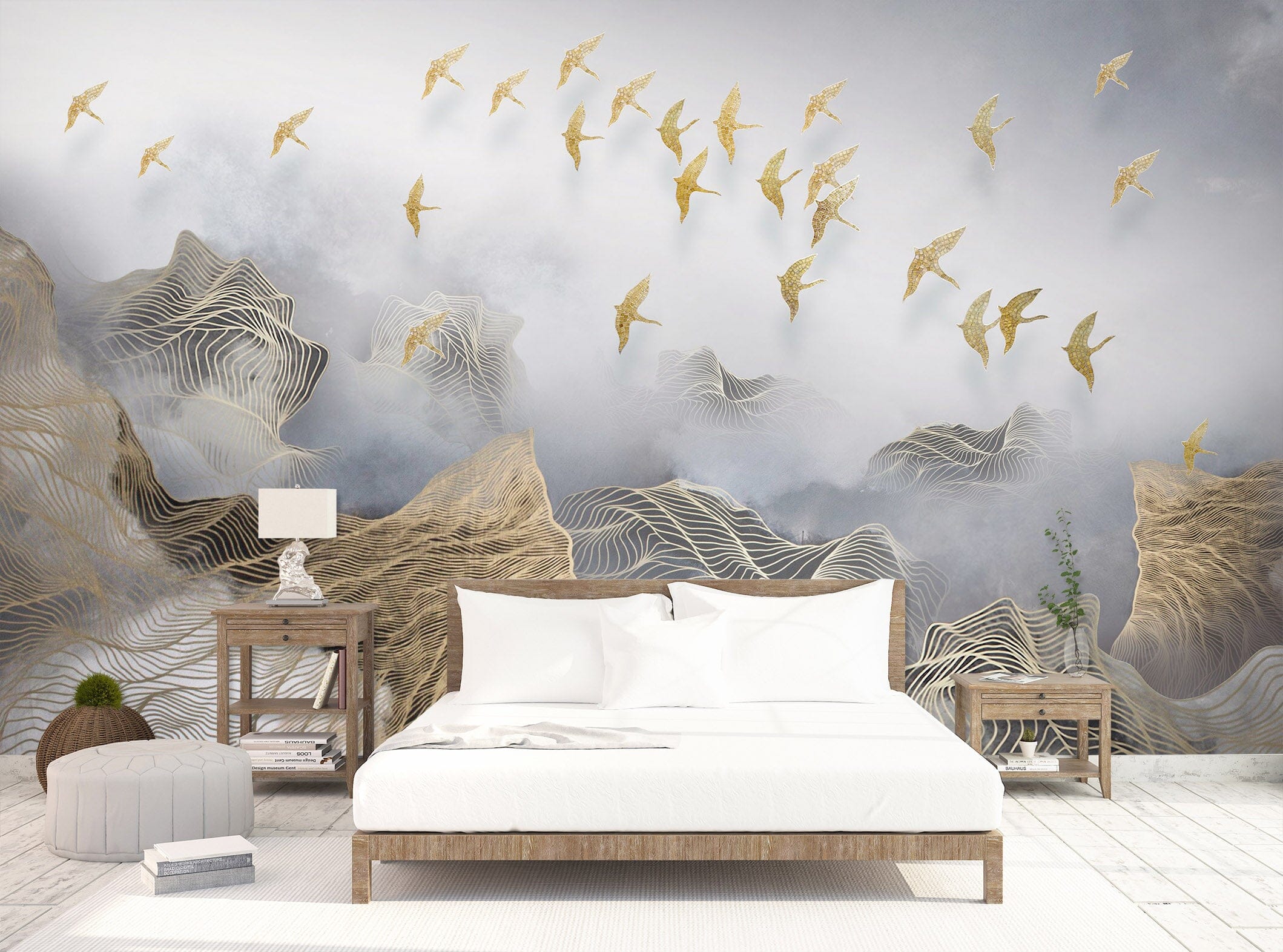3D Golden Bird 1432 Wall Murals Wallpaper AJ Wallpaper 2