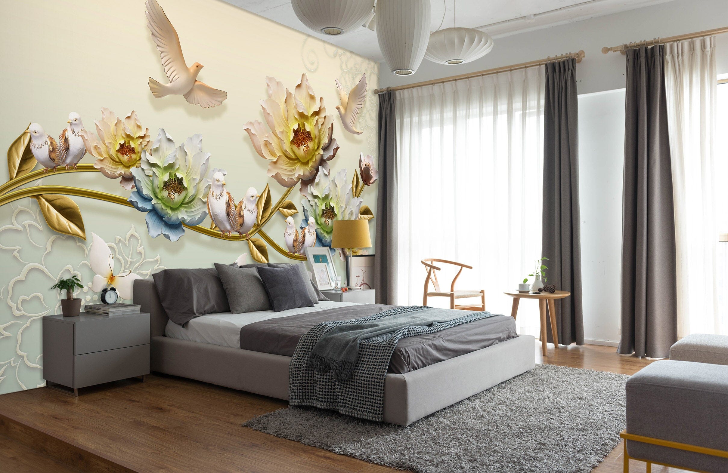 3D Flowers Birds 1610 Wall Murals Wallpaper AJ Wallpaper 2