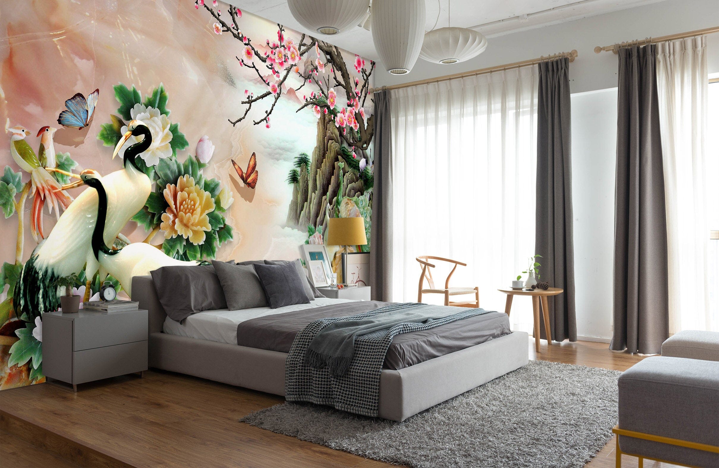 3D White Crane Wonderland 1636 Wall Murals Wallpaper AJ Wallpaper 2