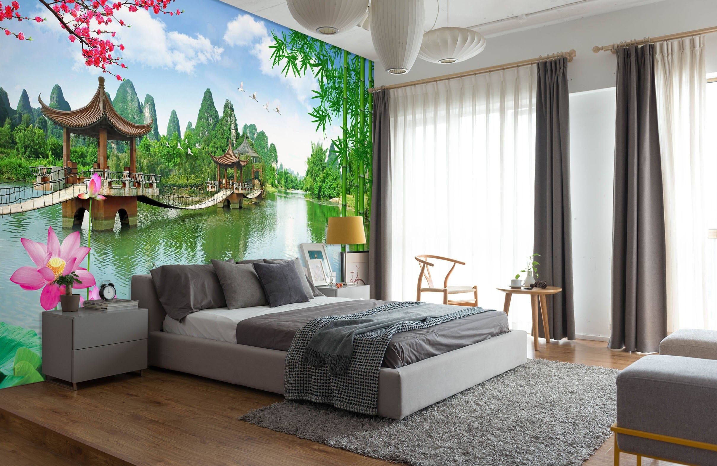 3D Lotus Pond 1590 Wall Murals Wallpaper AJ Wallpaper 2