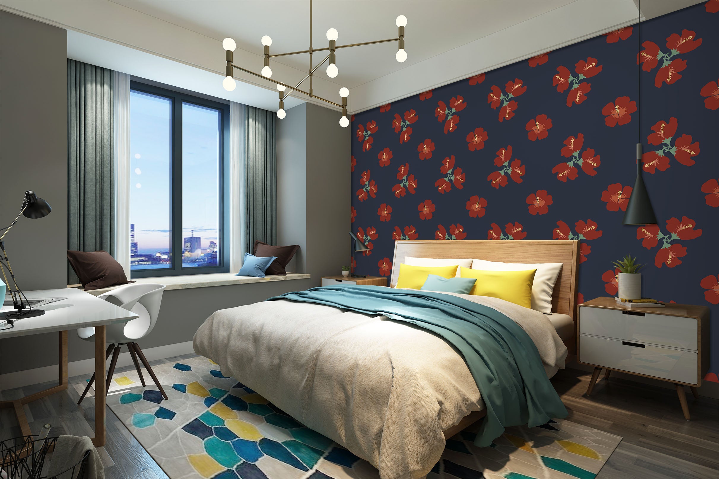 3D Red Flowers Pattern 98134 Kasumi Loffler Wall Mural Wall Murals