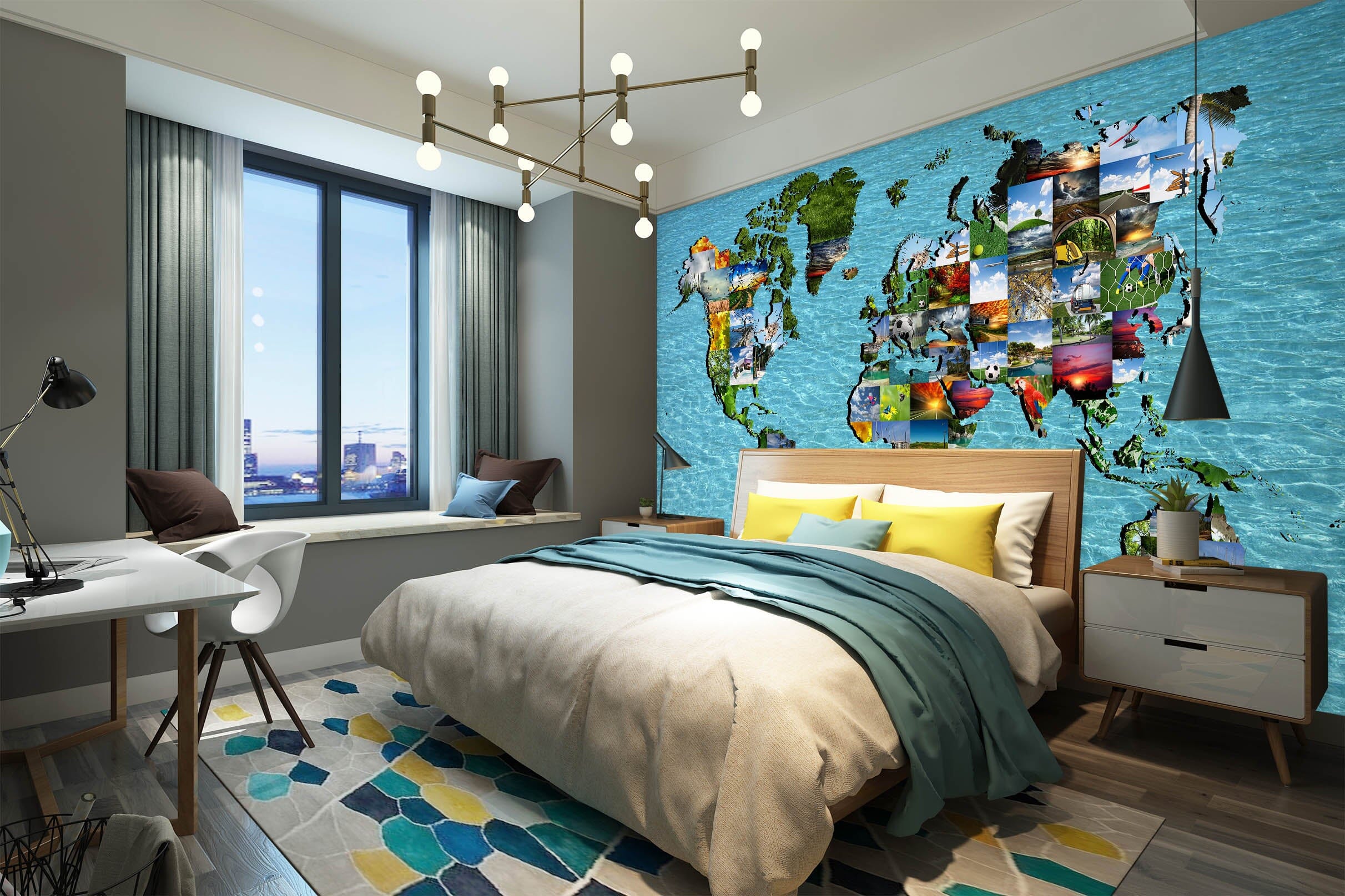 3D Oasis Building 2033 World Map Wall Murals Wallpaper AJ Wallpaper 2