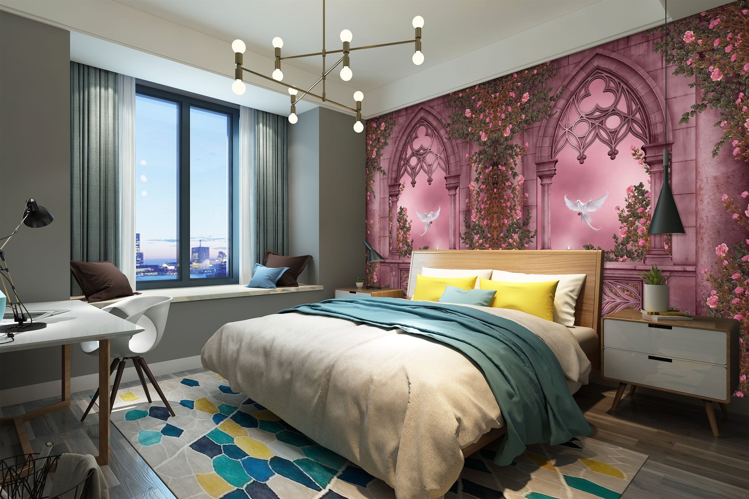 3D Pink Pigeon 1699 Wall Murals Wallpaper AJ Wallpaper 2