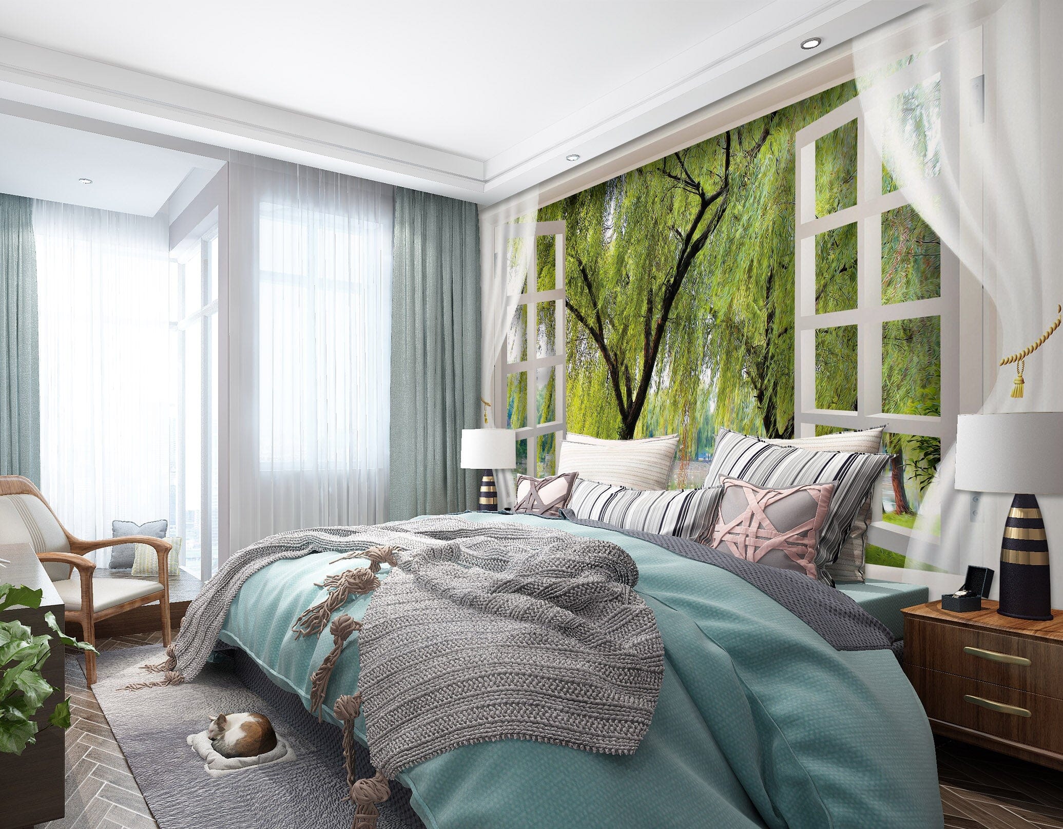 3D Green Willow 1620 Wall Murals Wallpaper AJ Wallpaper 2