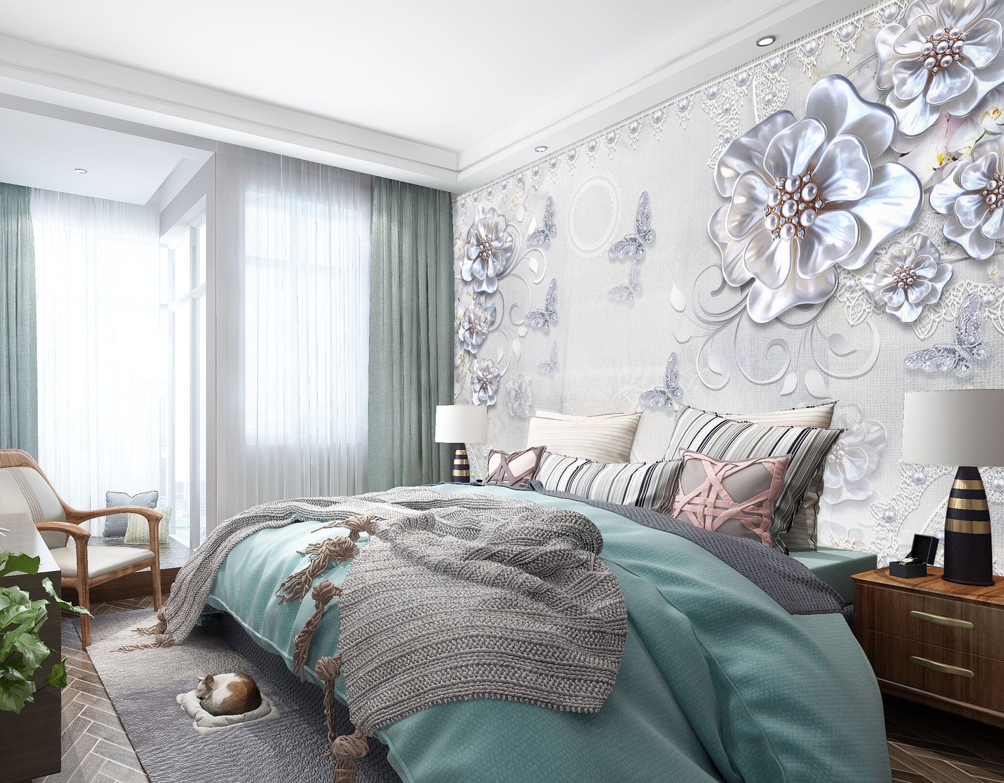 3D Diamond Flower 1473 Wall Murals Wallpaper AJ Wallpaper 2