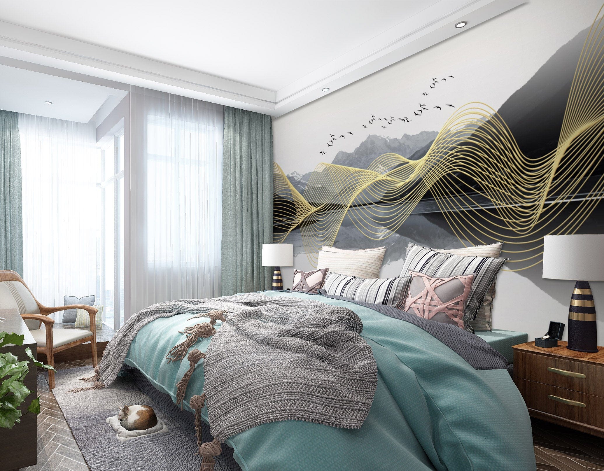 3D Golden Wave 1644 Wall Murals Wallpaper AJ Wallpaper 2