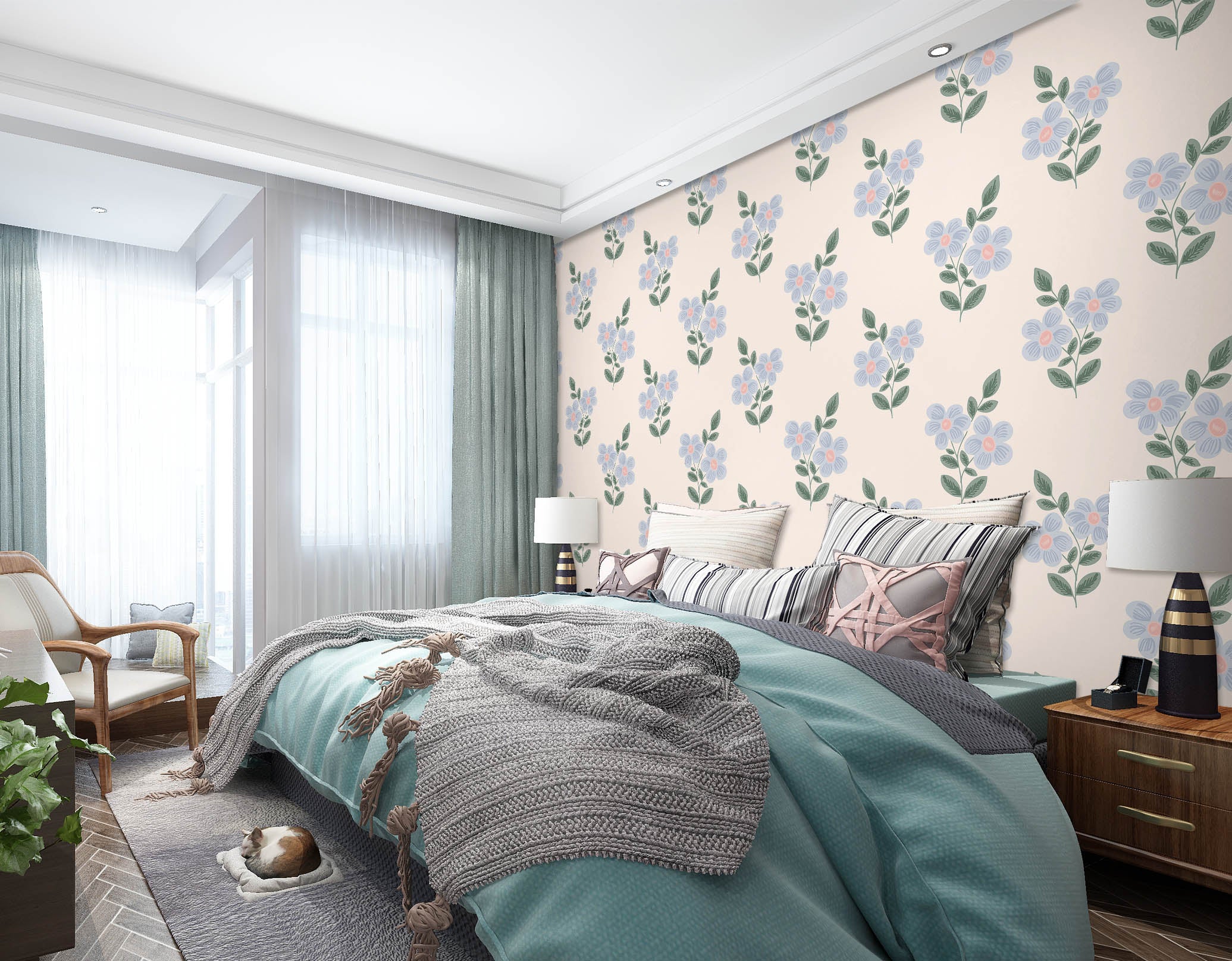 3D Blue Little Flower 120118 Kashmira Jayaprakash Wall Mural Wall Murals