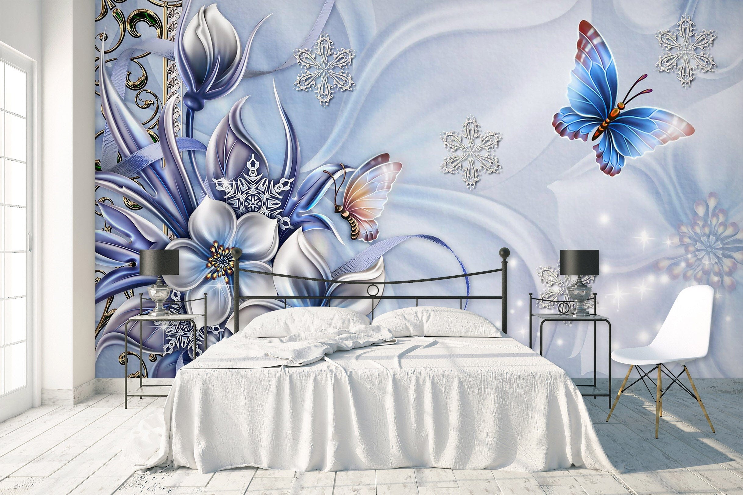 3D Flower Butterfly 1709 Wall Murals Wallpaper AJ Wallpaper 2
