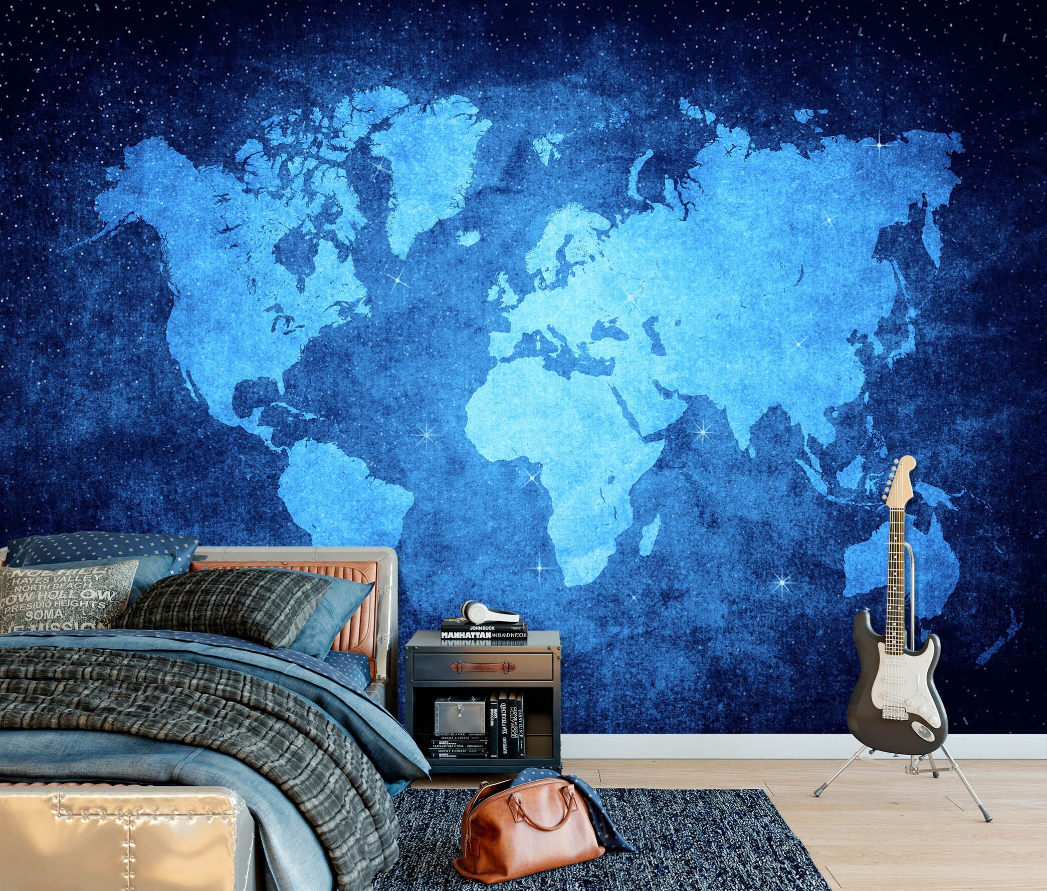 3D Blue Clouds 2029 World Map Wall Murals Wallpaper AJ Wallpaper 2