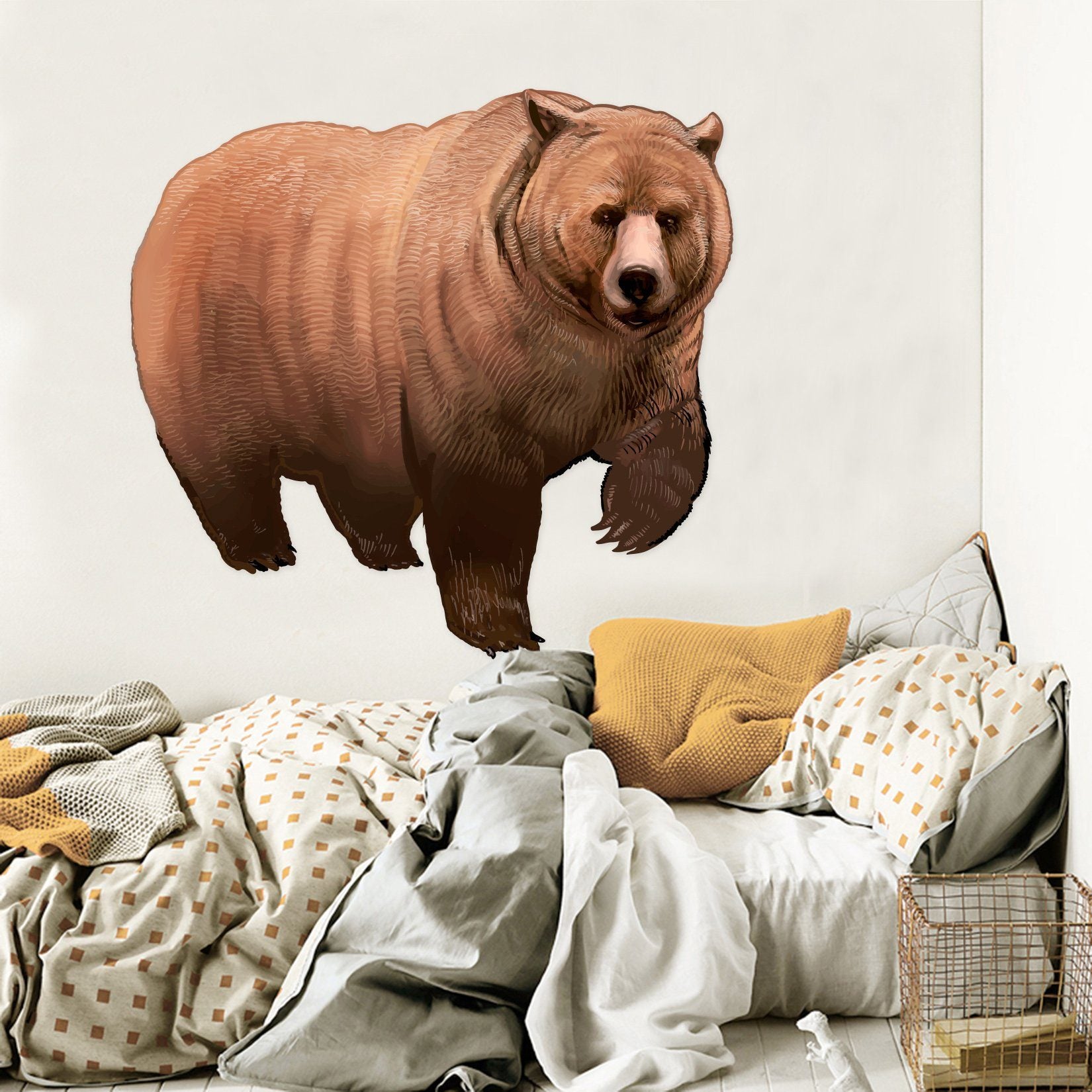 3D Brown Bear Lifting Leg 070 Animals Wall Stickers Wallpaper AJ Wallpaper