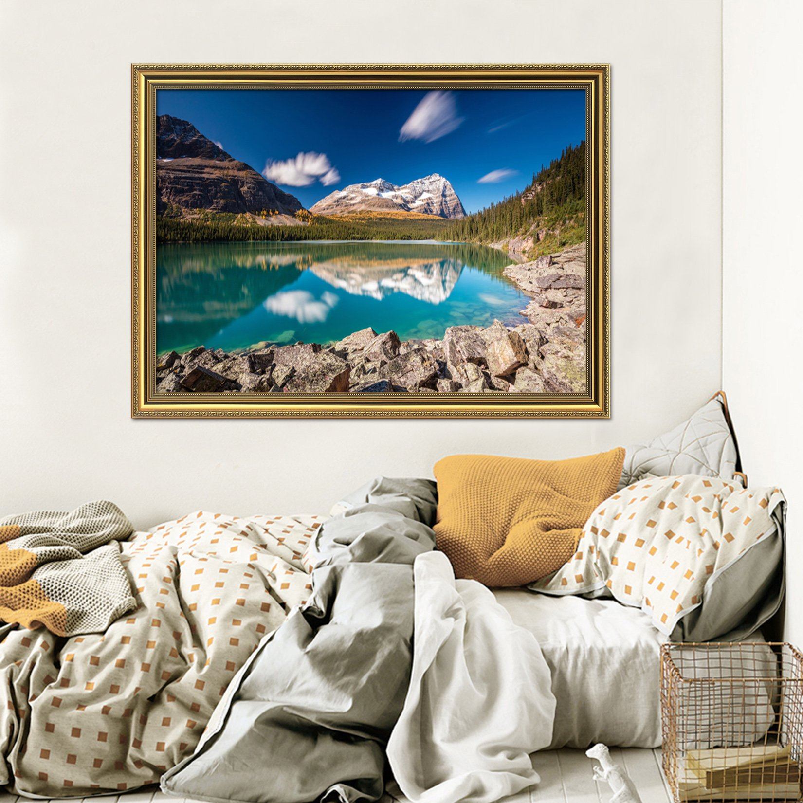 3D Lake Center 180 Fake Framed Print Painting Wallpaper AJ Creativity Home